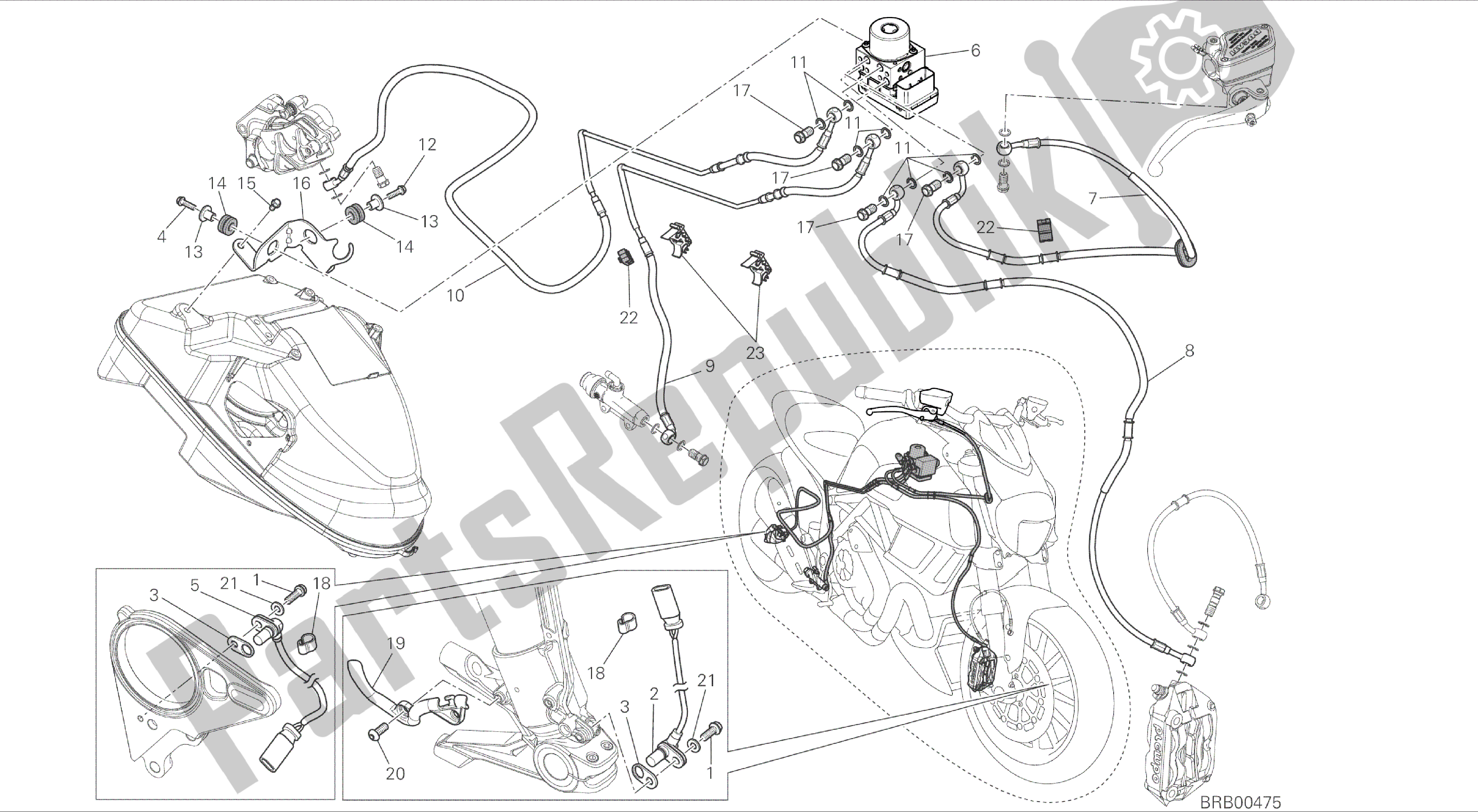 Alle onderdelen voor de Tekening 24a - Remsysteem Abs [mod: Dvlc] Groepsframe van de Ducati Diavel Carbon 1200 2016