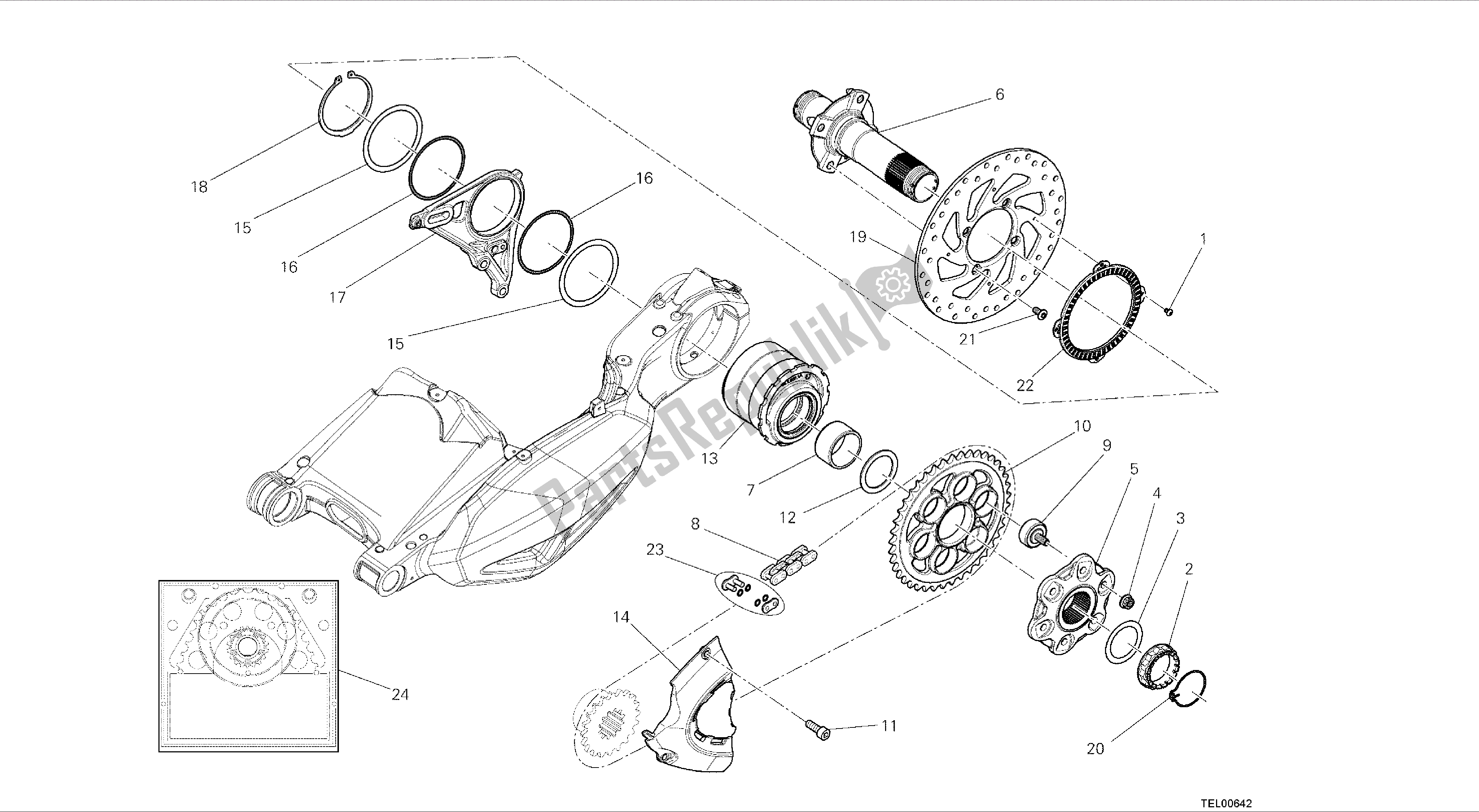 Alle onderdelen voor de Tekening 26a - Naaf, Achterwiel [mod: Dvlc] Groepsframe van de Ducati Diavel Carbon 1200 2016