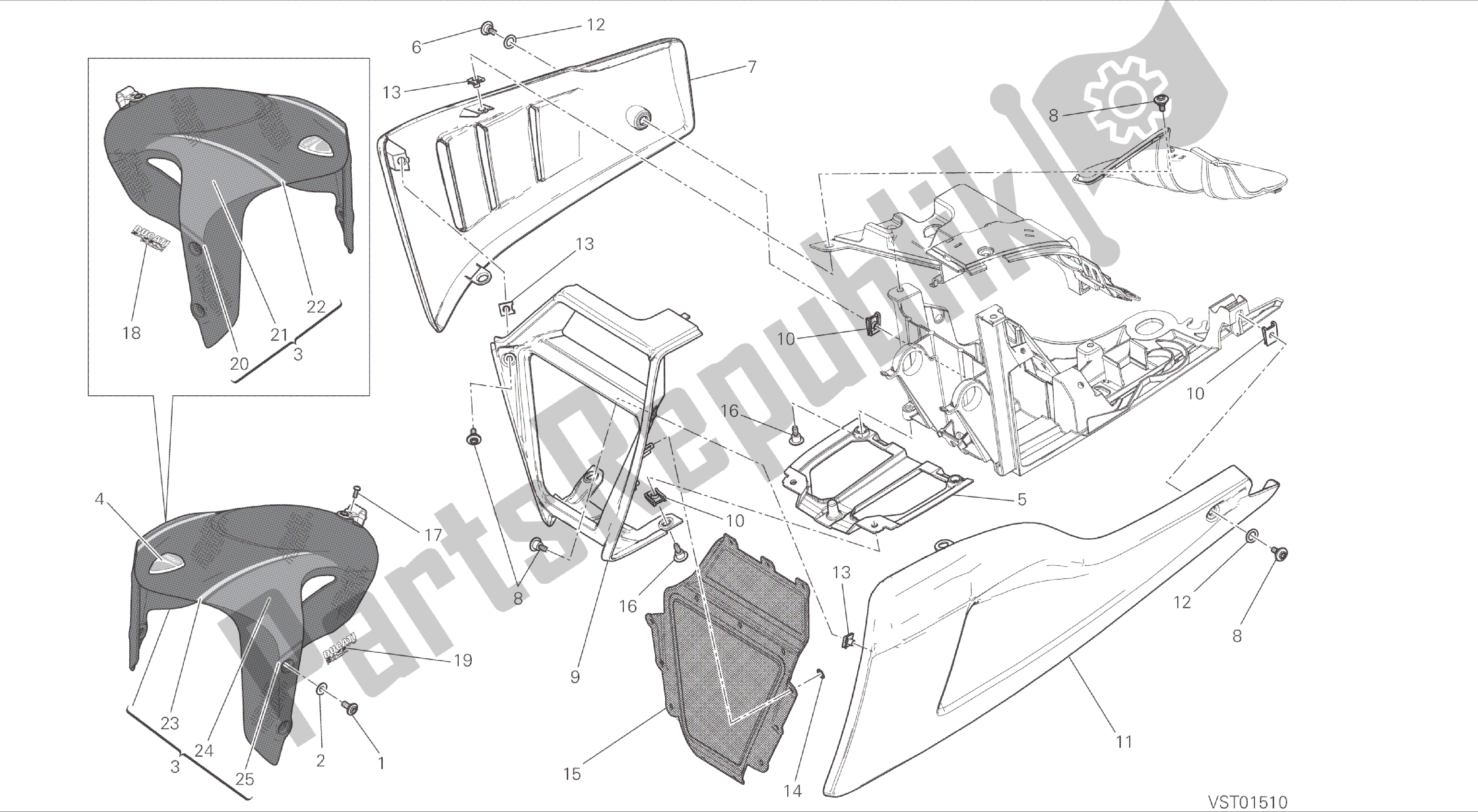 Todas las partes para Dibujo 34b - Marco De Grupo Guardabarros Delantero [mod: Dvlc] de Ducati Diavel Carbon 1200 2016