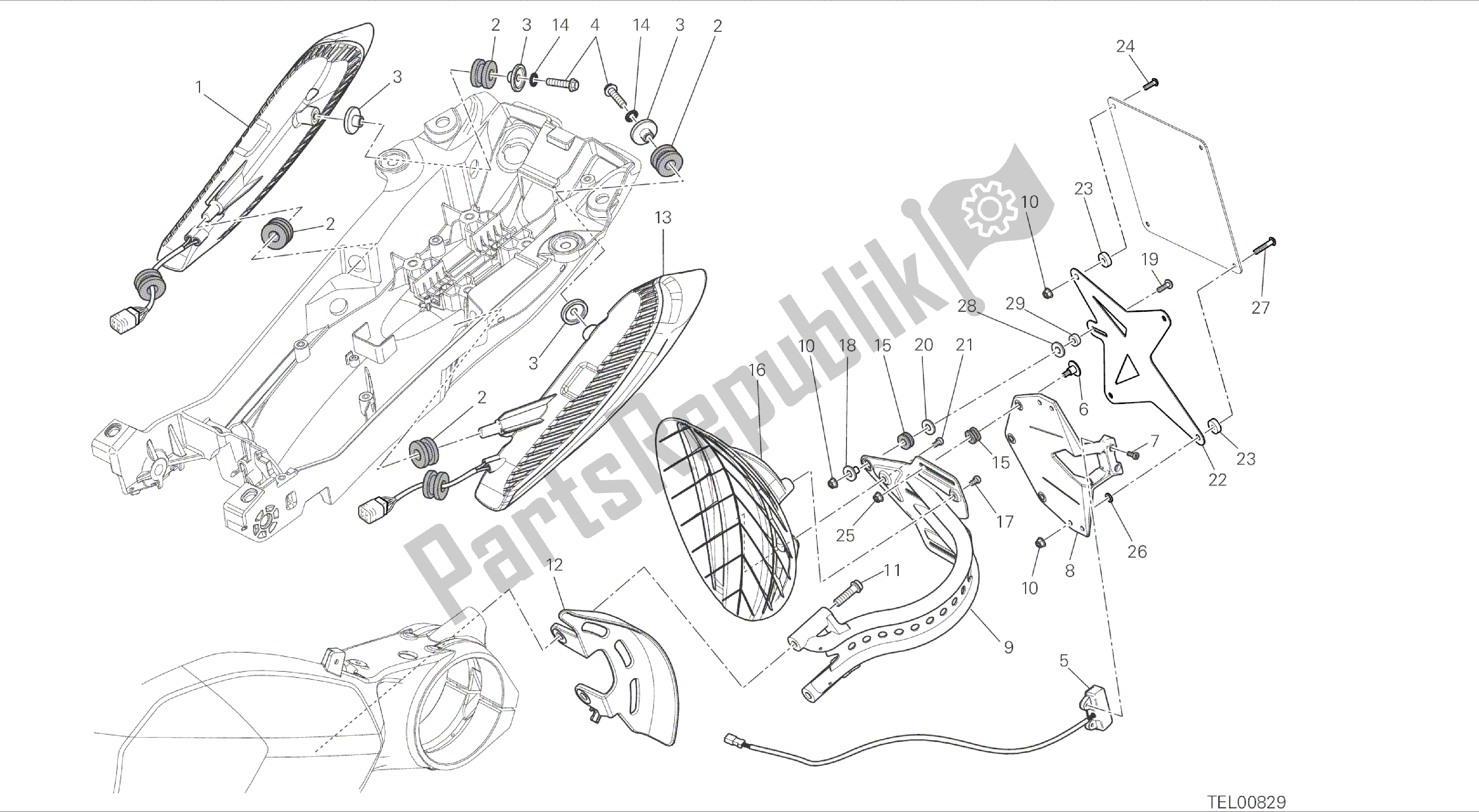 Todas las partes para Dibujo 27a - Soporte De Matrícula - Luz Trasera [mod: Dvlc; Xst: Eur, Fra, Jap] Grupo Eléctrico de Ducati Diavel Carbon 1200 2016