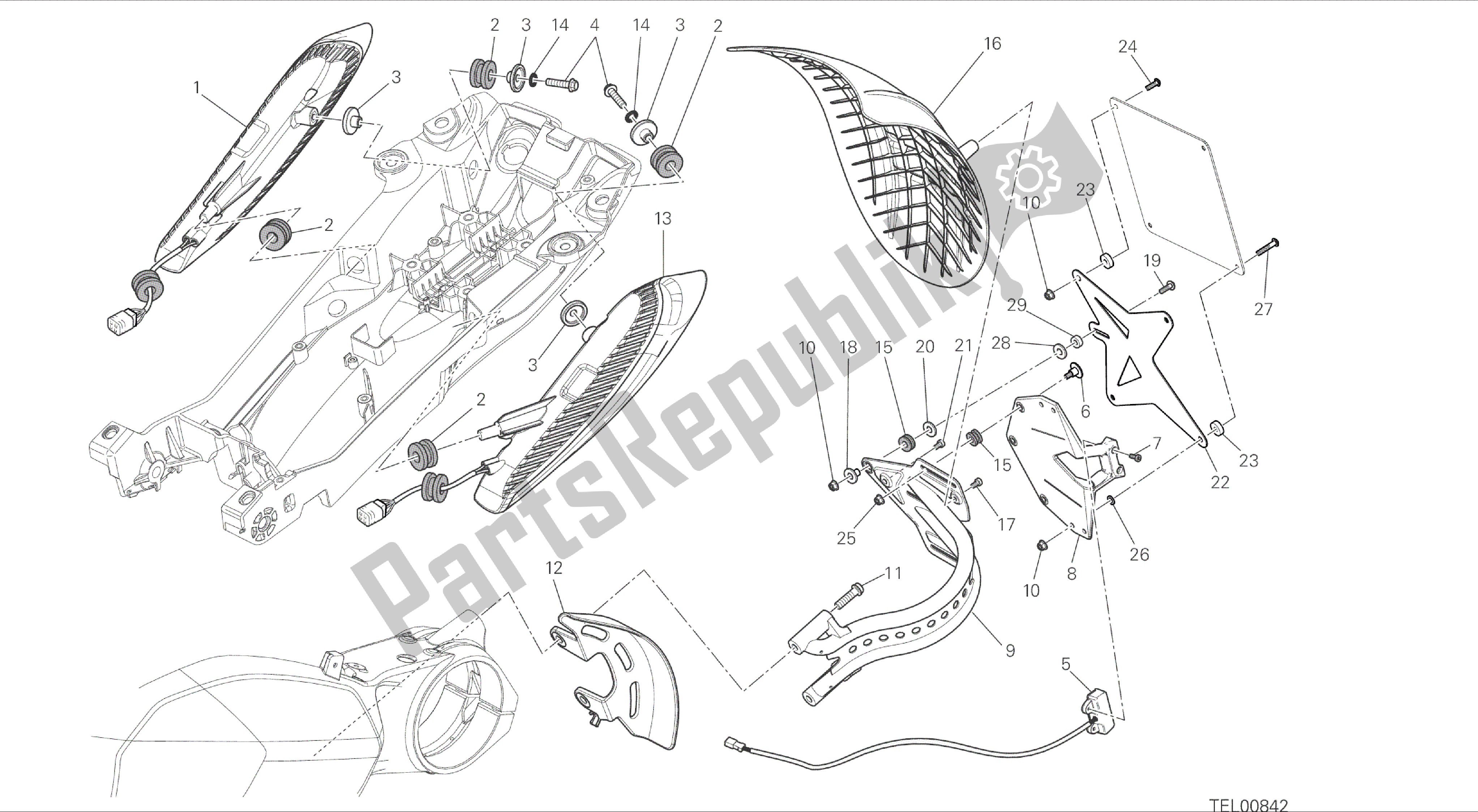 Alle onderdelen voor de Tekening 27a - Kentekenplaathouder - Achterlicht [mod: Dvlc; Xst: Aus] Groep Elektrisch van de Ducati Diavel Carbon 1200 2016