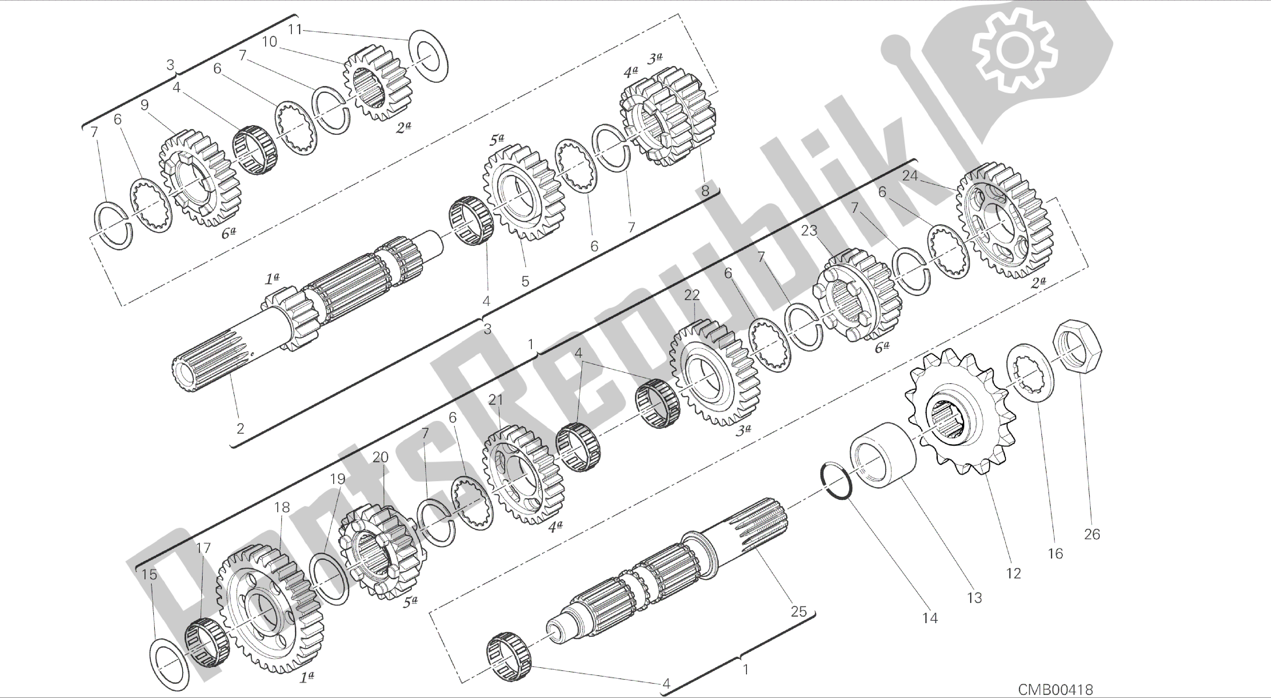 Alle onderdelen voor de Tekening 003 - Versnellingsbak [mod: Dvlc] Groepsmotor van de Ducati Diavel Carbon 1200 2016