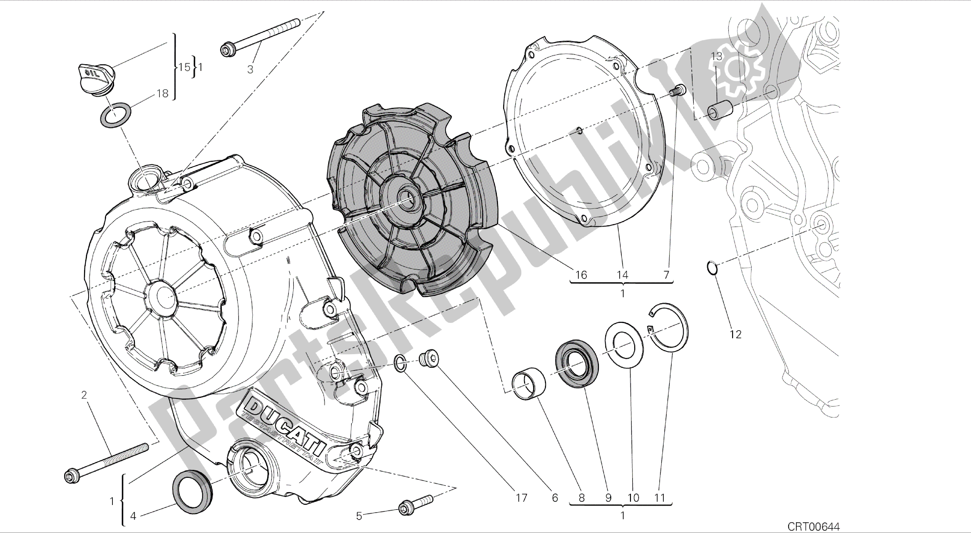 Alle onderdelen voor de Tekening 005 - Koppelingsdeksel [mod: Dvlc] Groepsmotor van de Ducati Diavel Carbon 1200 2016