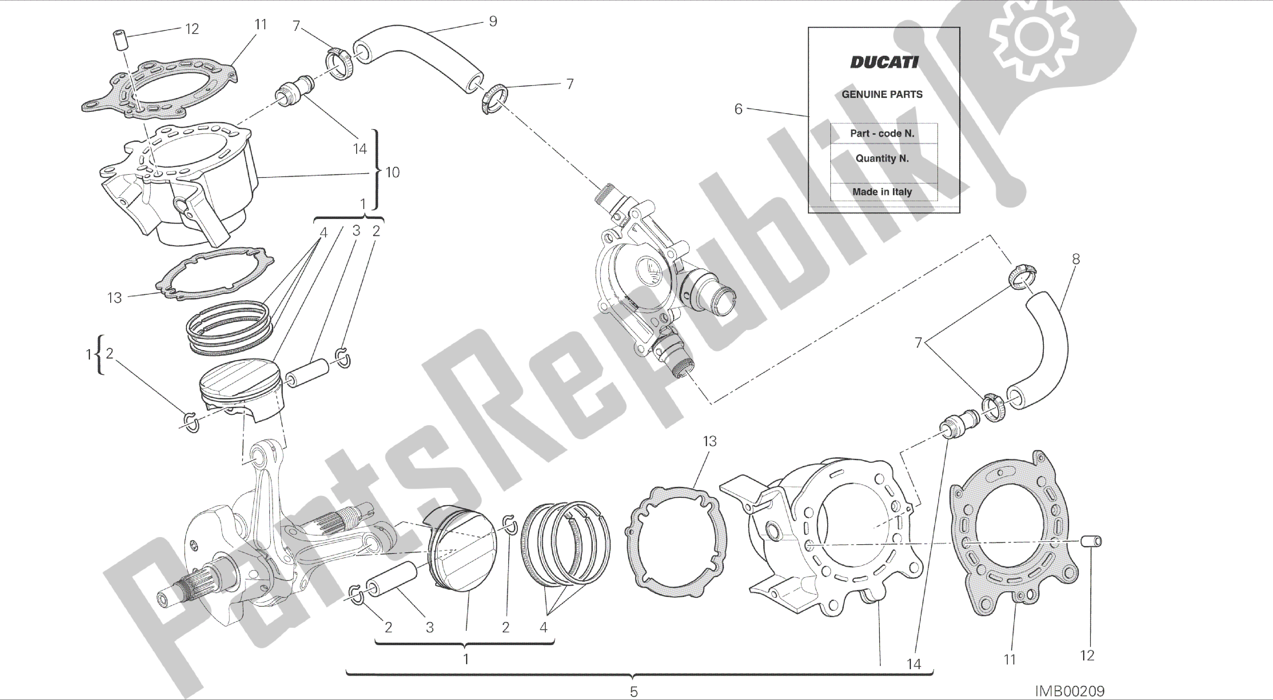 Todas las partes para Dibujo 007 - Cilindros - Pistones [mod: Dvlc] Motor De Grupo de Ducati Diavel Carbon 1200 2016