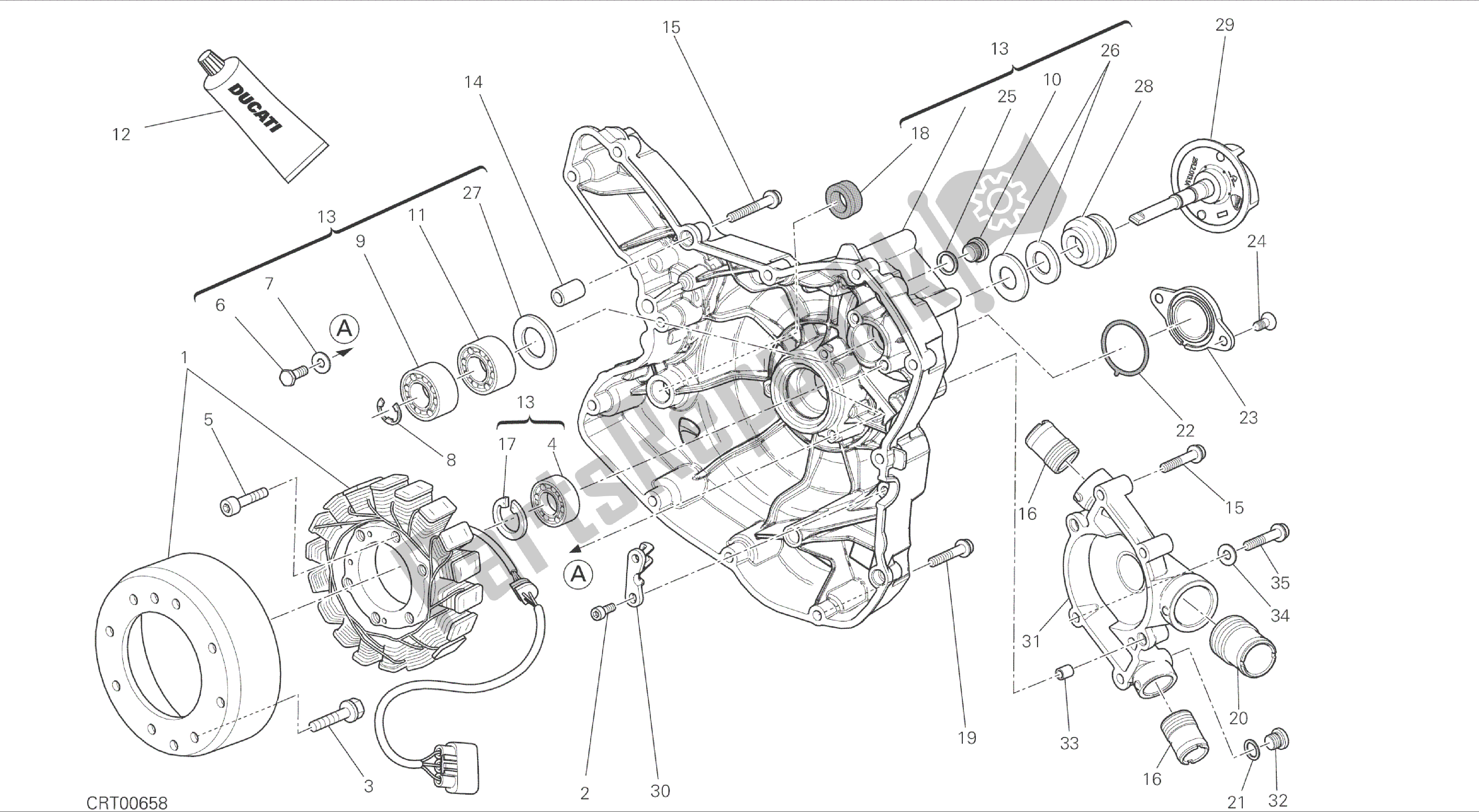Alle onderdelen voor de Tekening 011 - Waterpomp-altr-zijde Crnkcse Deksel [mod: Dvlc] Groepsmotor van de Ducati Diavel Carbon 1200 2016
