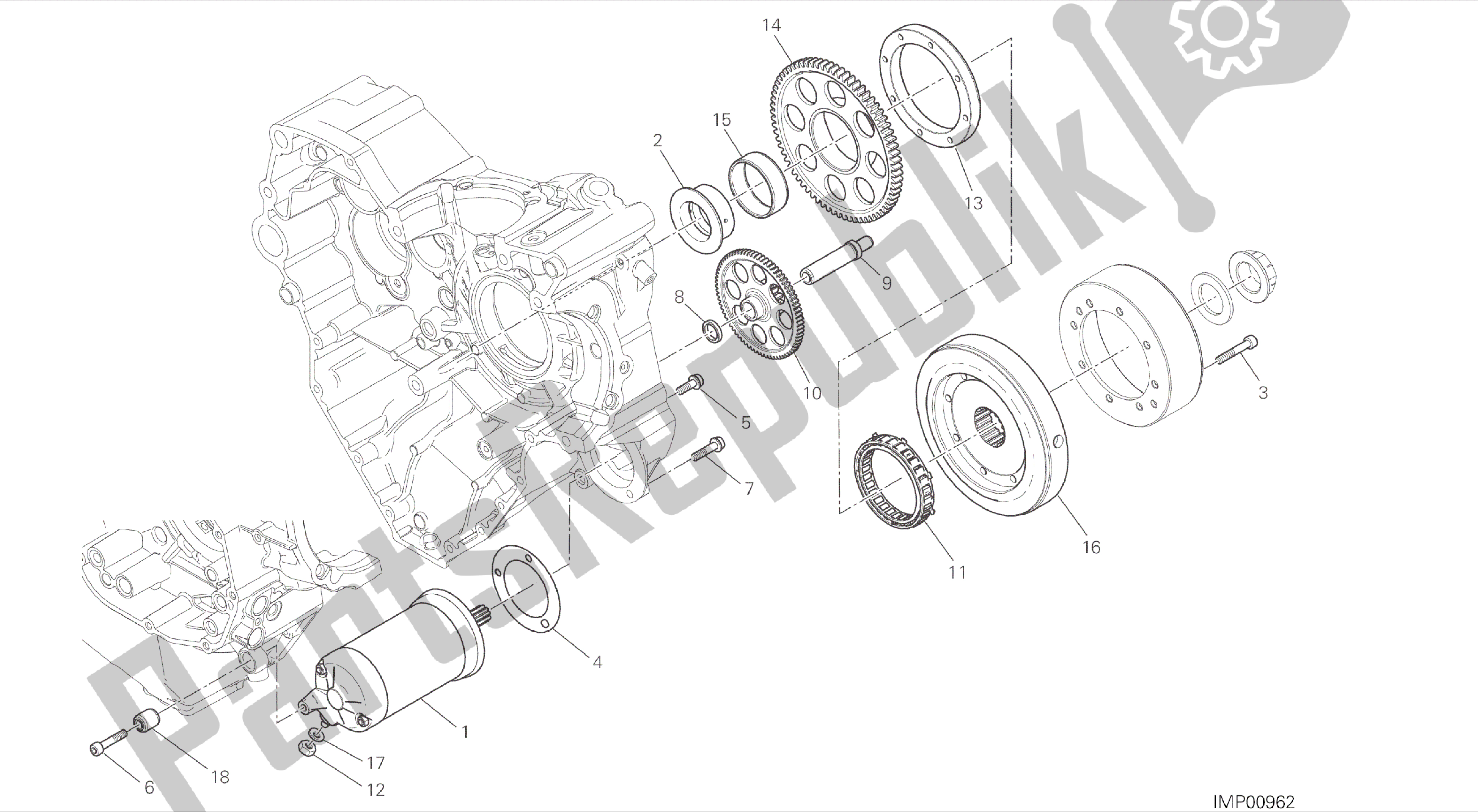 Todas las partes para Dibujo 012 - Motor De Grupo De Arranque Eléctrico Y Encendido [mod: Dvlc] de Ducati Diavel Carbon 1200 2016