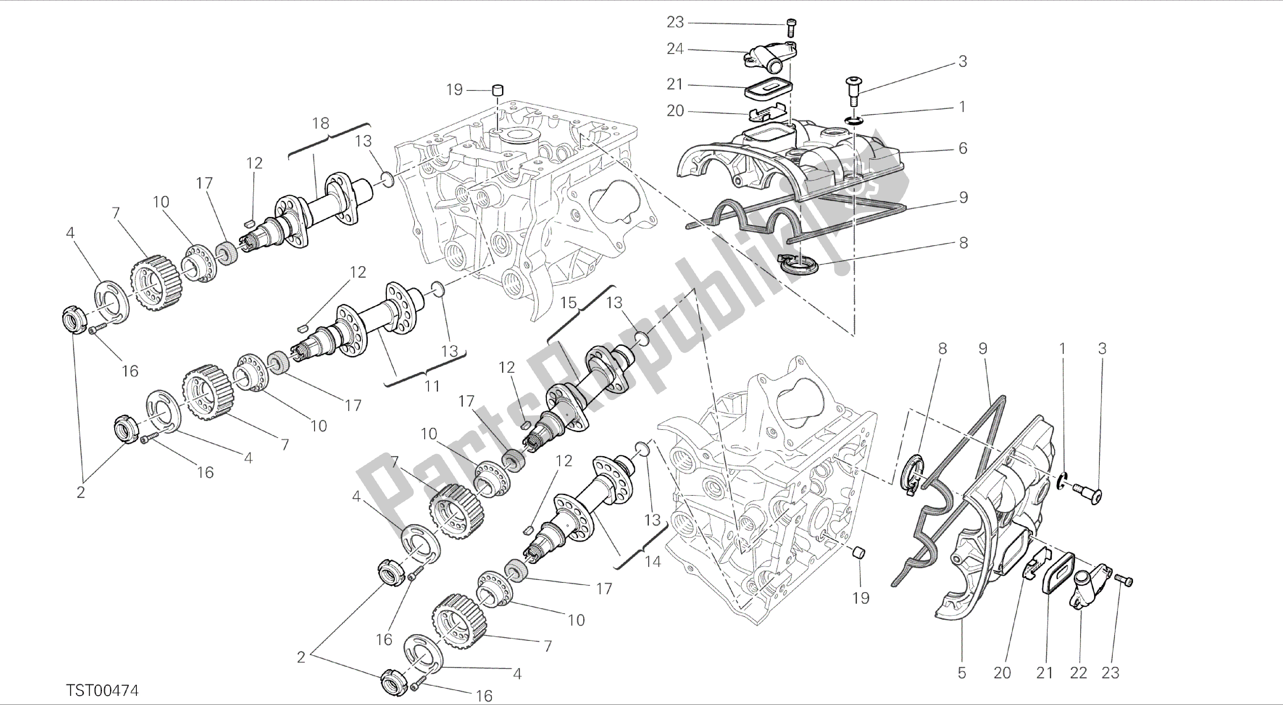 Alle onderdelen voor de Tekening 013 - Nokkenas [mod: Dvlc] Groep Engine van de Ducati Diavel Carbon 1200 2016