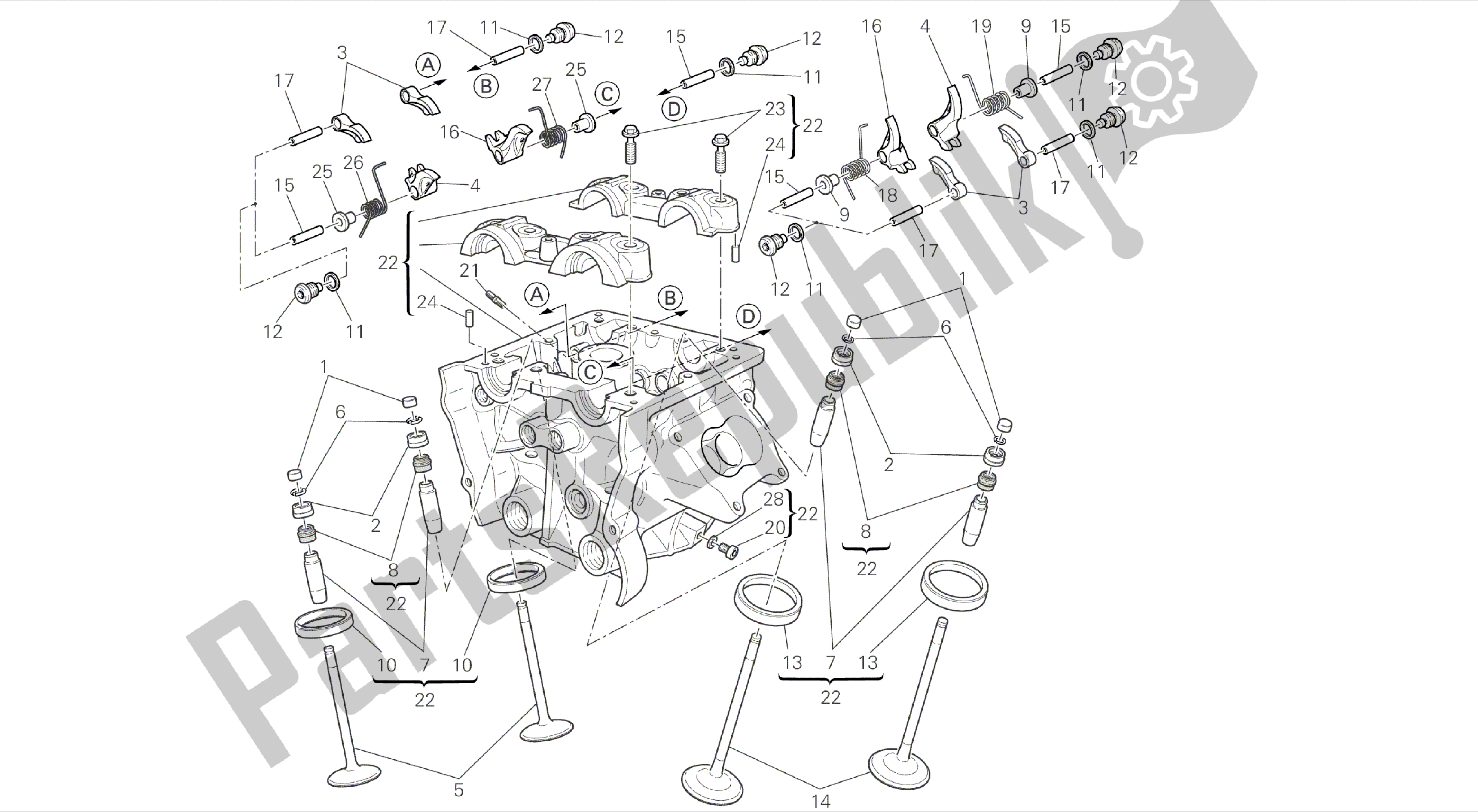 Alle onderdelen voor de Tekening 014 - Verticale Cilinderkop [mod: Dvlc] Groepsmotor van de Ducati Diavel Carbon 1200 2016