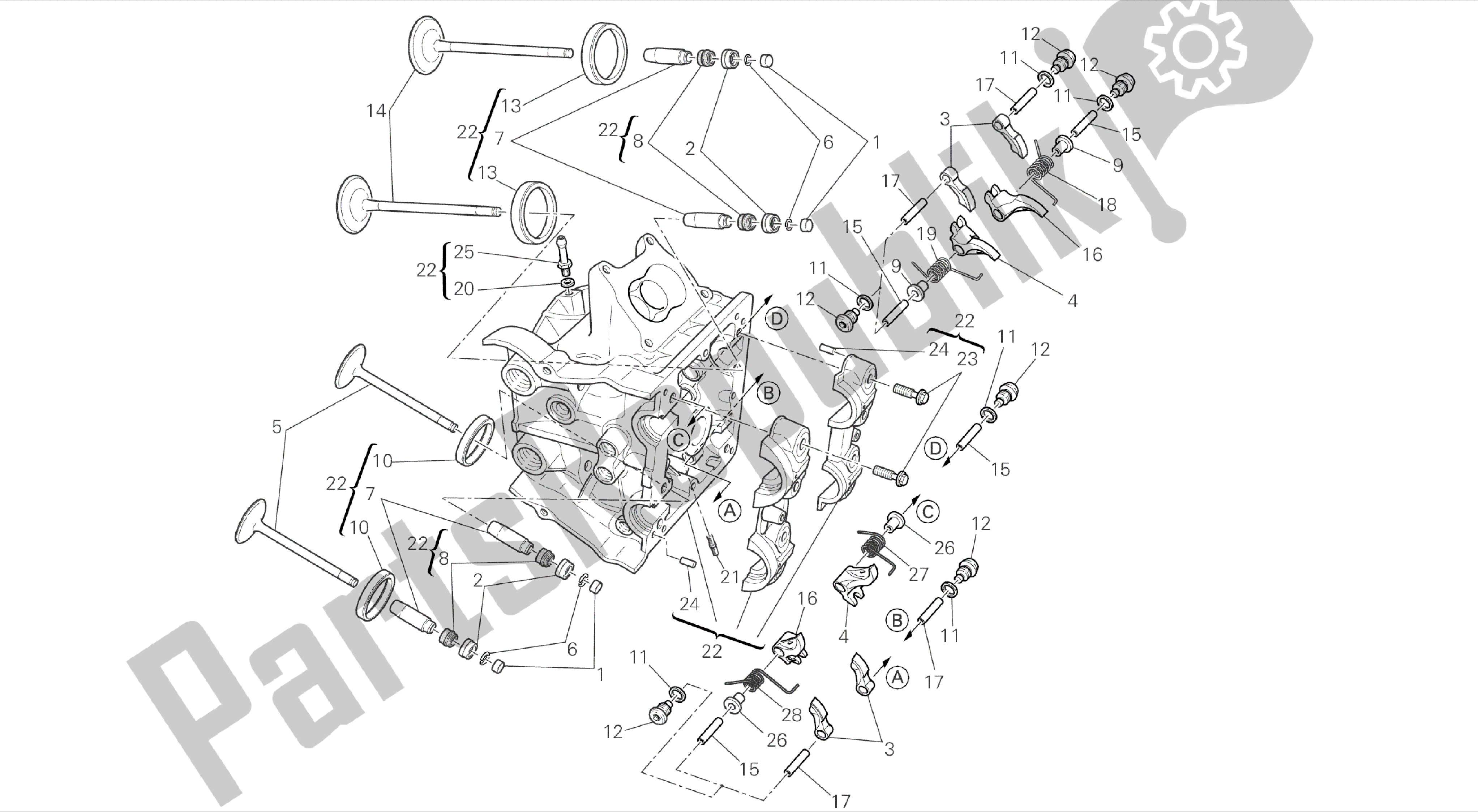 Alle onderdelen voor de Tekening 015 - Horizontale Cilinderkop [mod: Dvlc] Groepsmotor van de Ducati Diavel Carbon 1200 2016