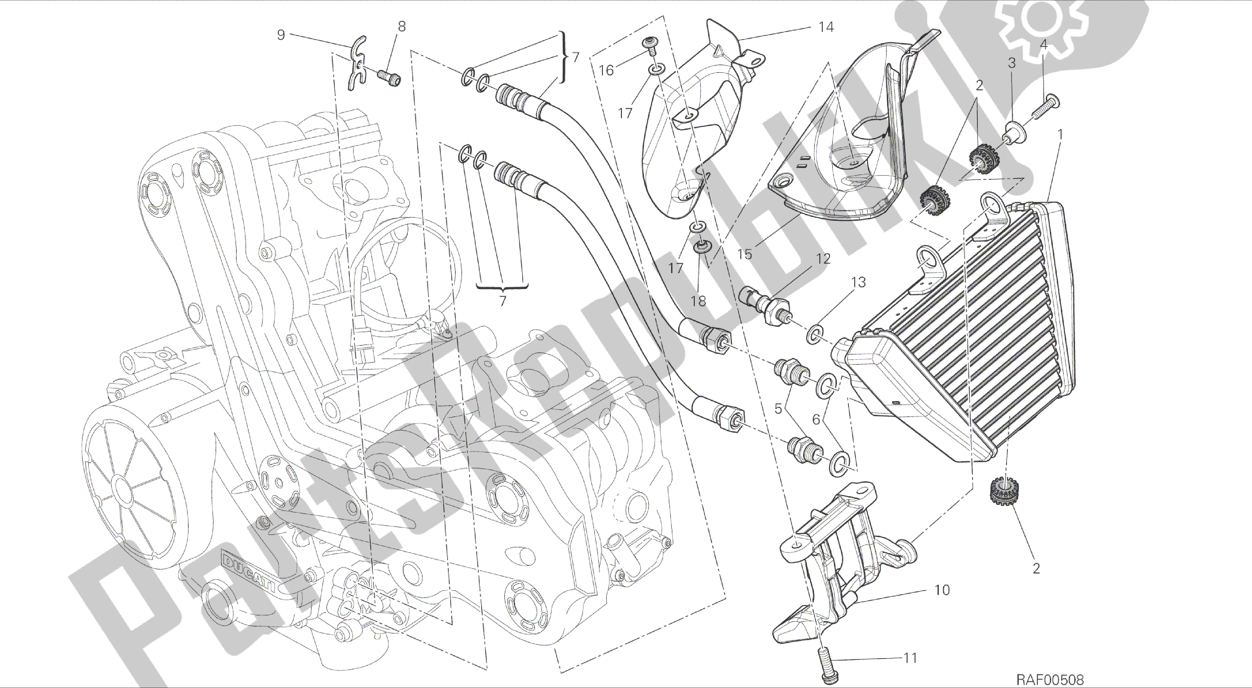 Alle onderdelen voor de Tekening 016 - Oliekoeler [mod: Dvlc] Groepsmotor van de Ducati Diavel Carbon 1200 2016