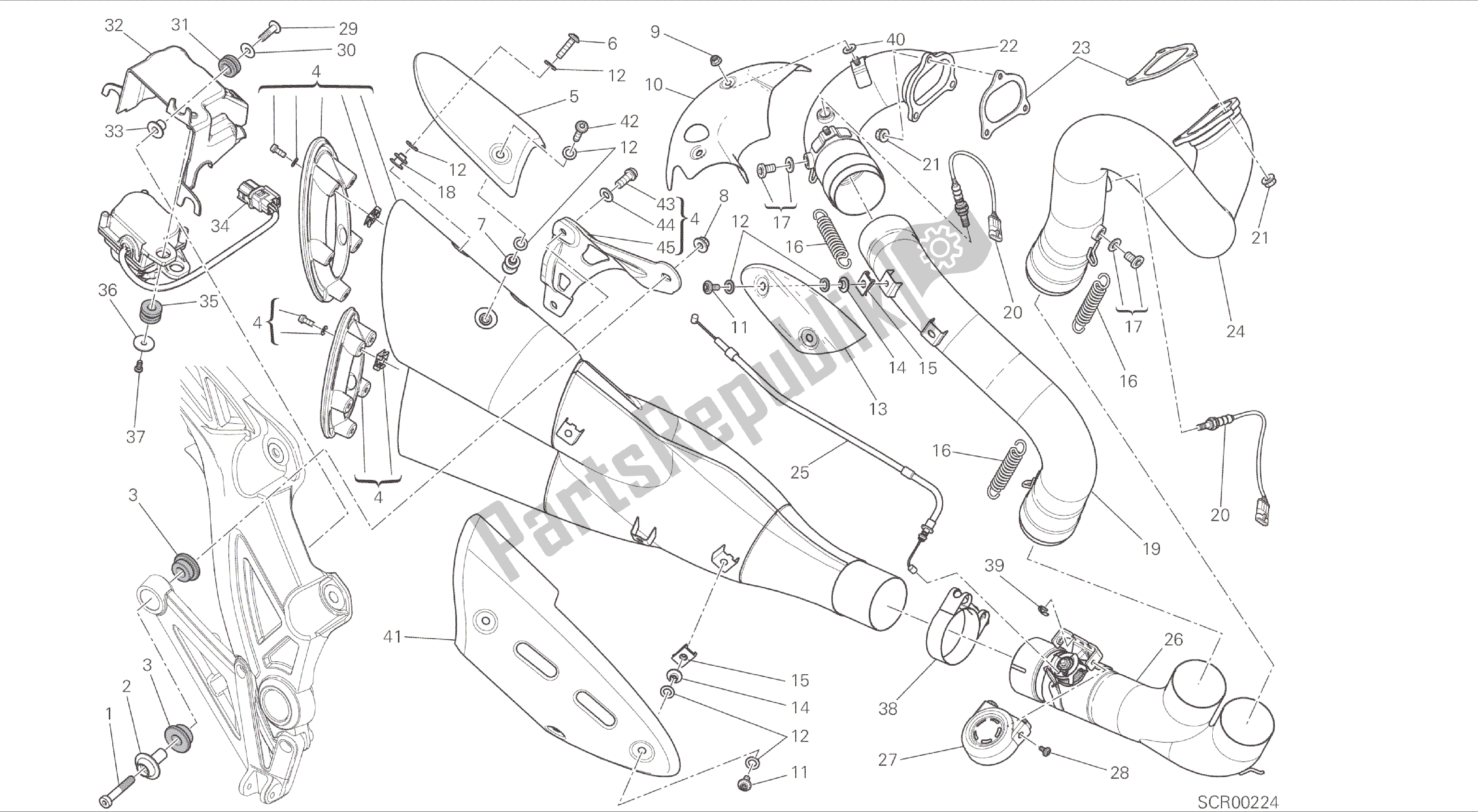 Alle onderdelen voor de Tekening 019 - Uitlaatsysteem [mod: Dvlc] Groepsframe van de Ducati Diavel Carbon 1200 2016