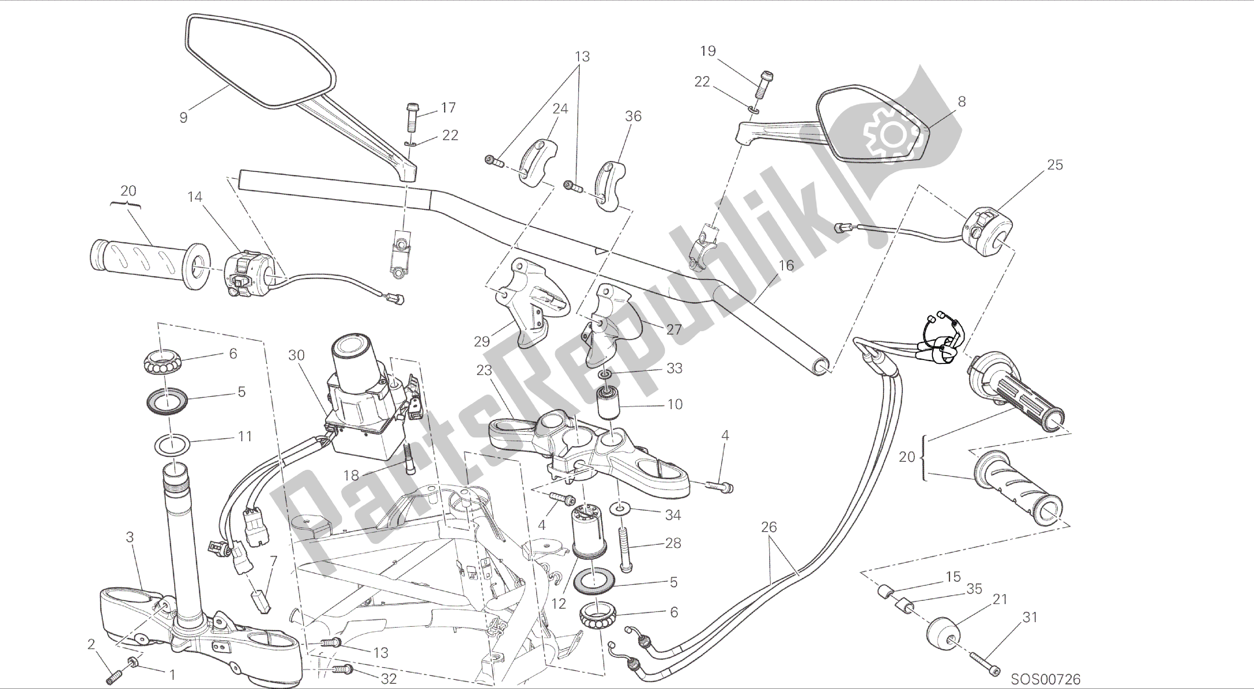 Alle onderdelen voor de Tekening 021 - Stuur [mod: Dvlc] Groepsframe van de Ducati Diavel Carbon 1200 2016