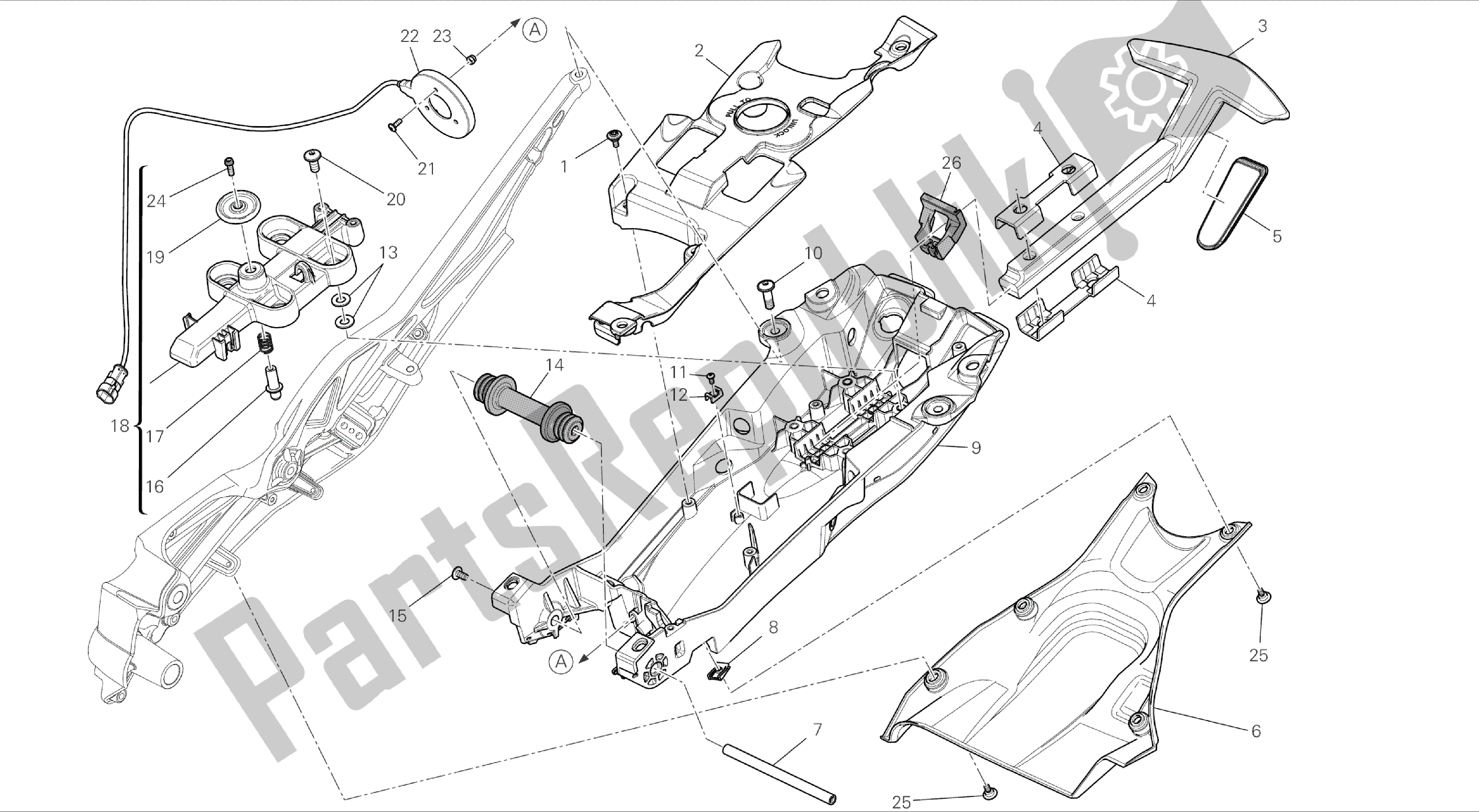 Alle onderdelen voor de Tekening 027 - Achterframe Comp. [mod: Dvlc] Groepsframe van de Ducati Diavel Carbon 1200 2016