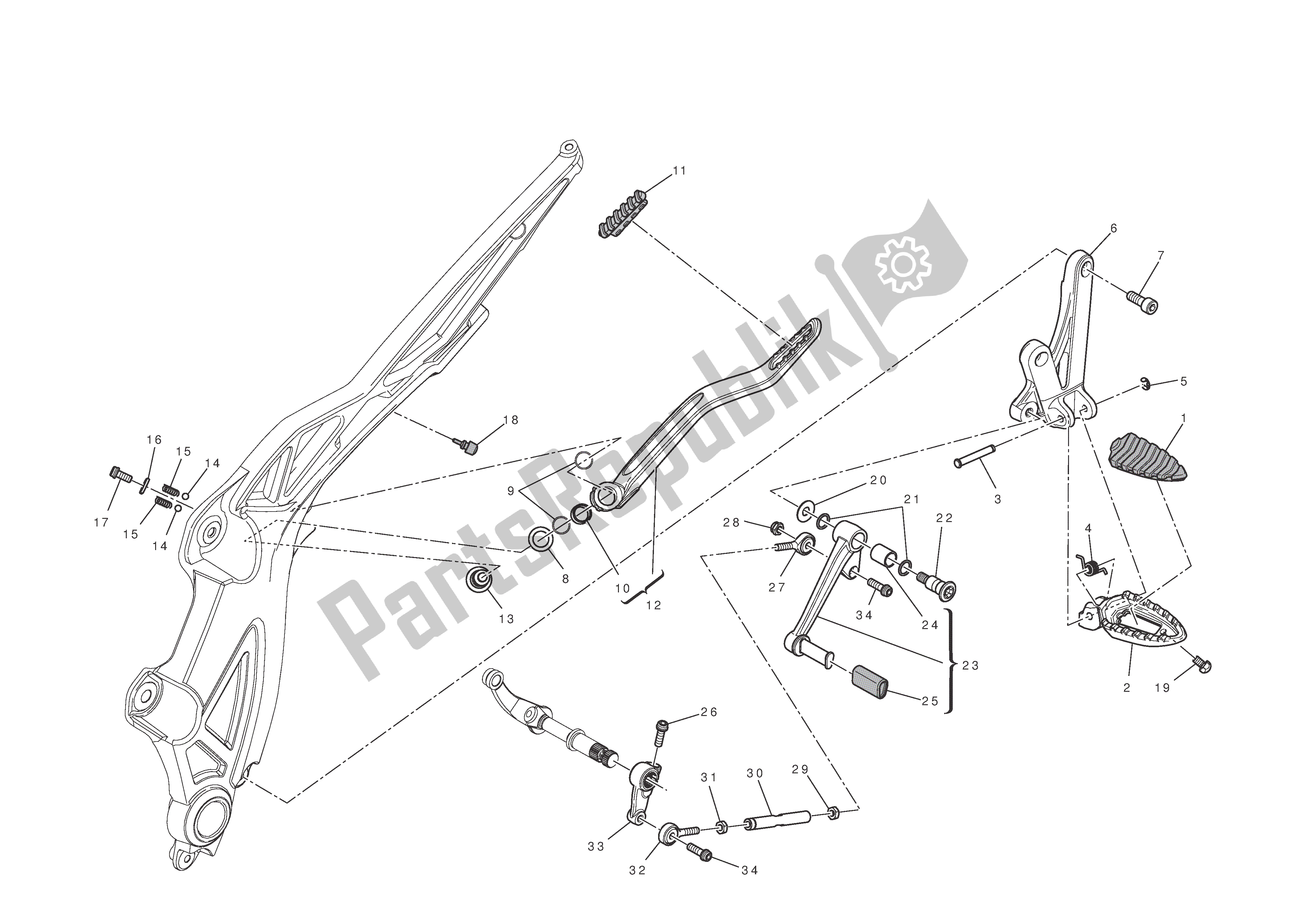 All parts for the L. H. Footrests of the Ducati Diavel 1200 2013