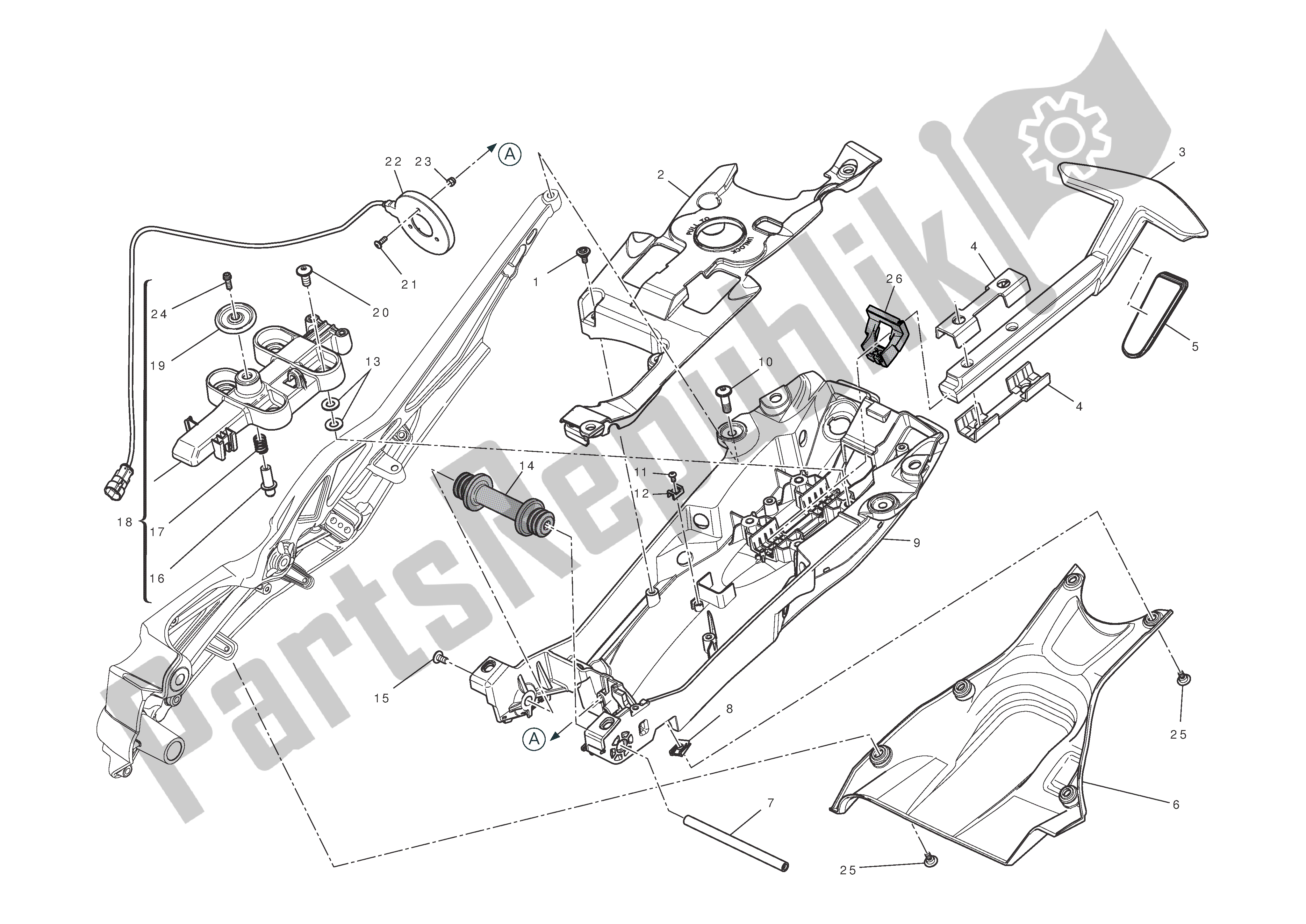 Tutte le parti per il Telaio Ausiliario Posteriore del Ducati Diavel 1200 2013