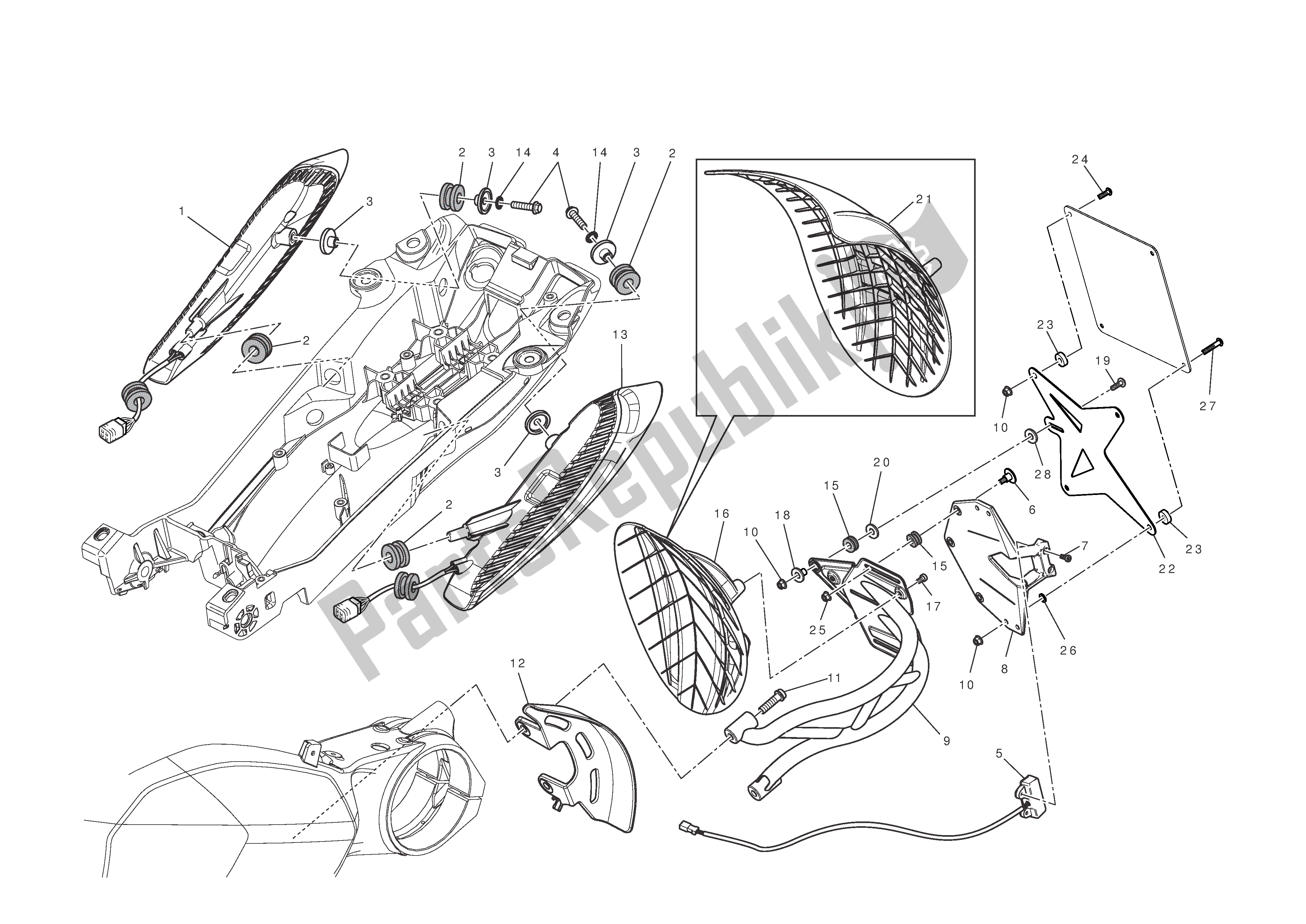 Todas las partes para Soporte De Matrícula - Luz Trasera de Ducati Diavel 1200 2013
