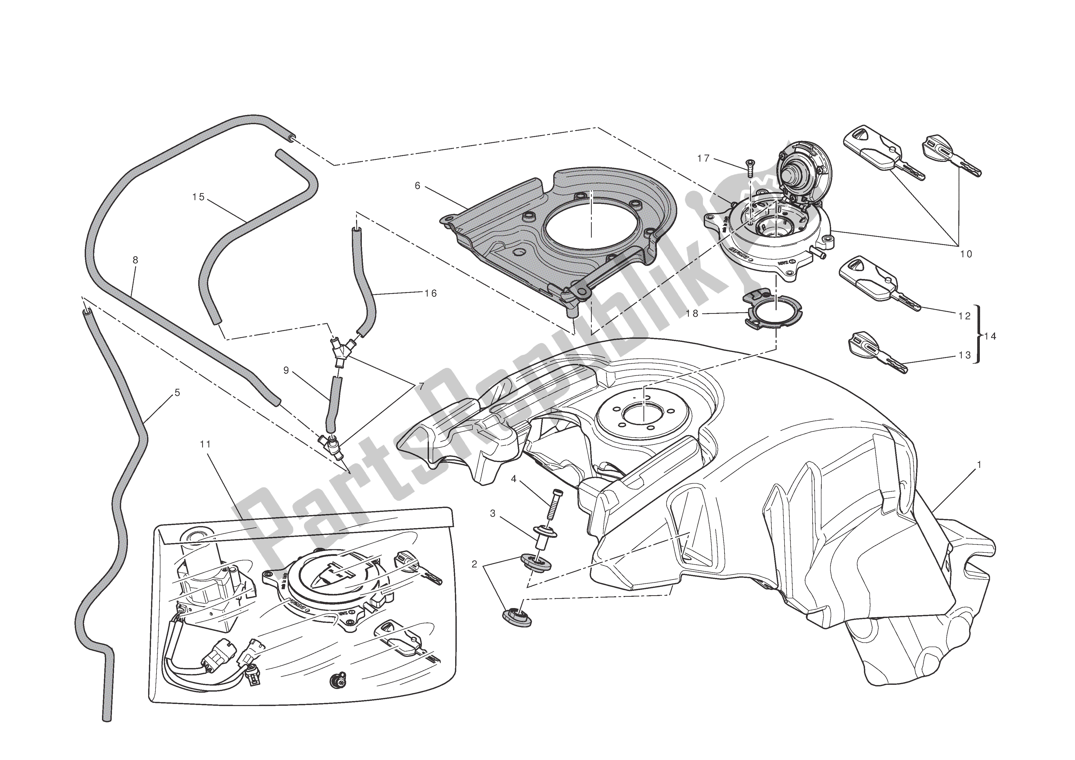 Tutte le parti per il Serbatoio Di Carburante del Ducati Diavel 1200 2013