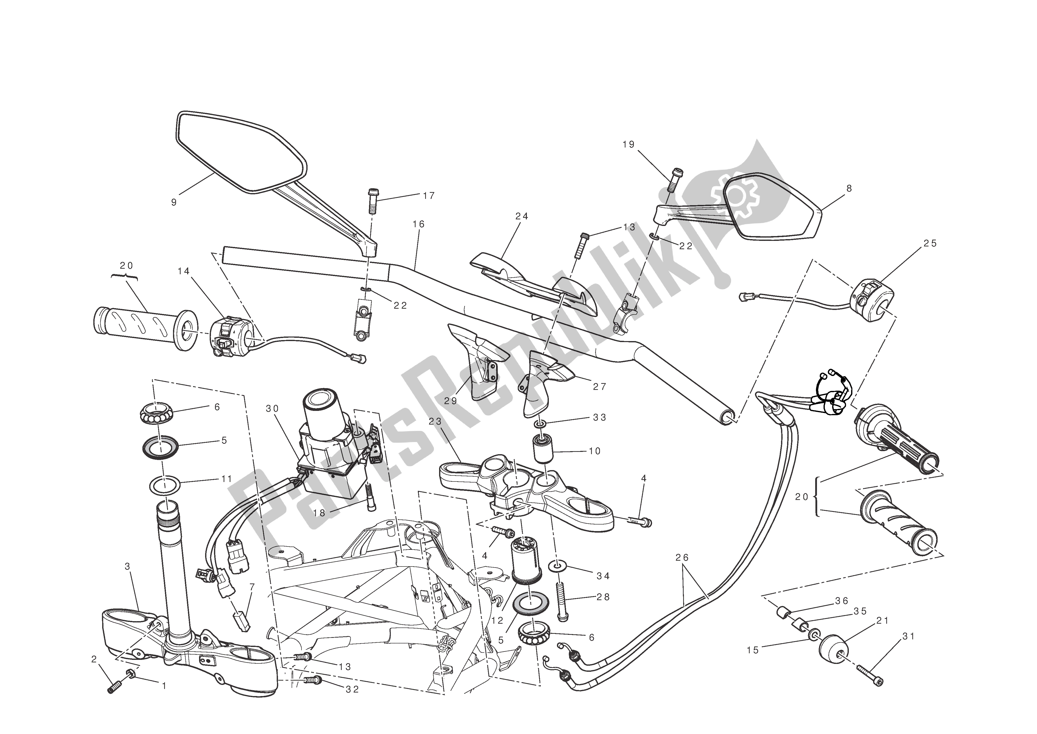 Tutte le parti per il Manubrio E Comandi del Ducati Diavel 1200 2013