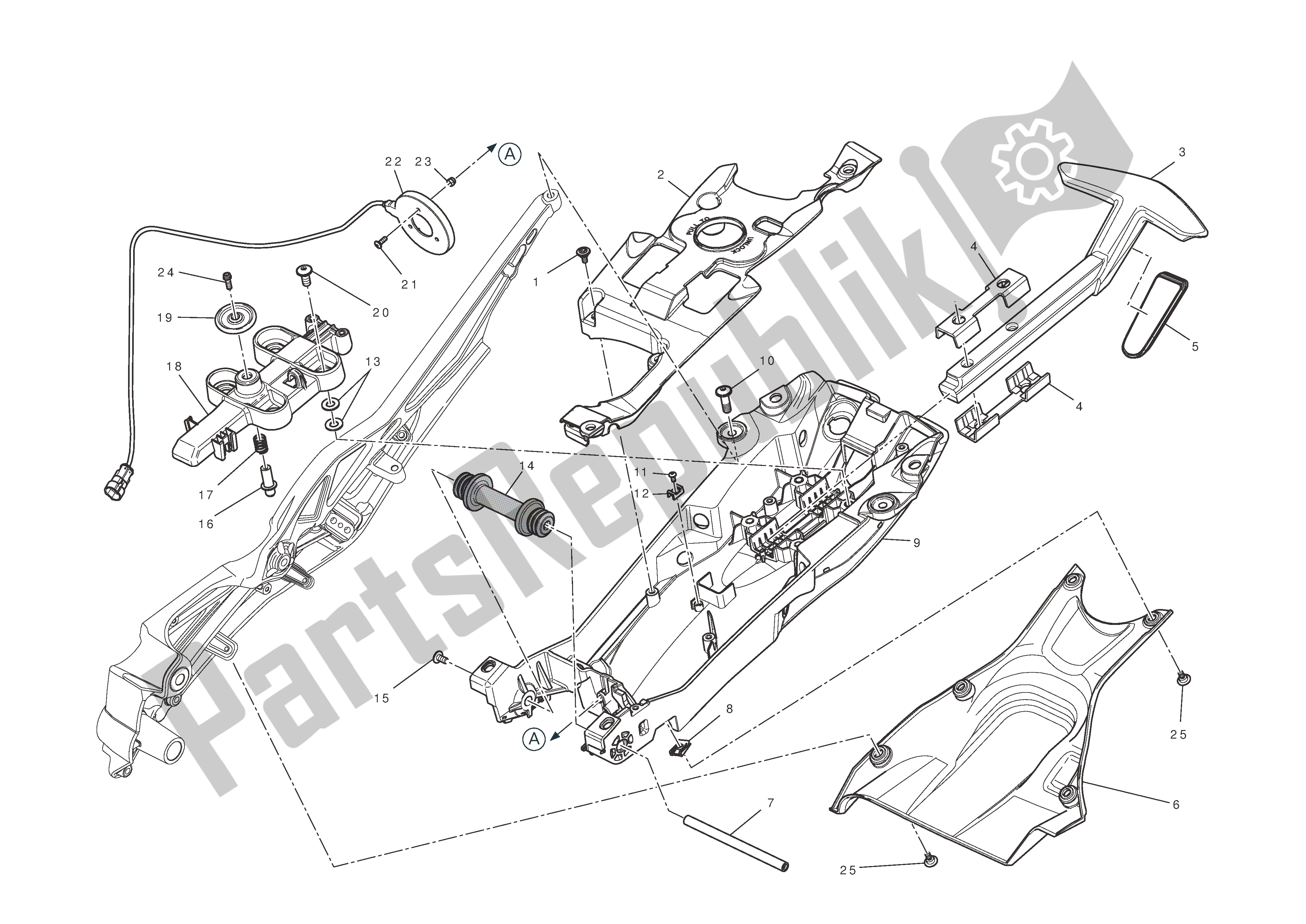 Alle onderdelen voor de Achterste Subframe van de Ducati Diavel 1200 2011