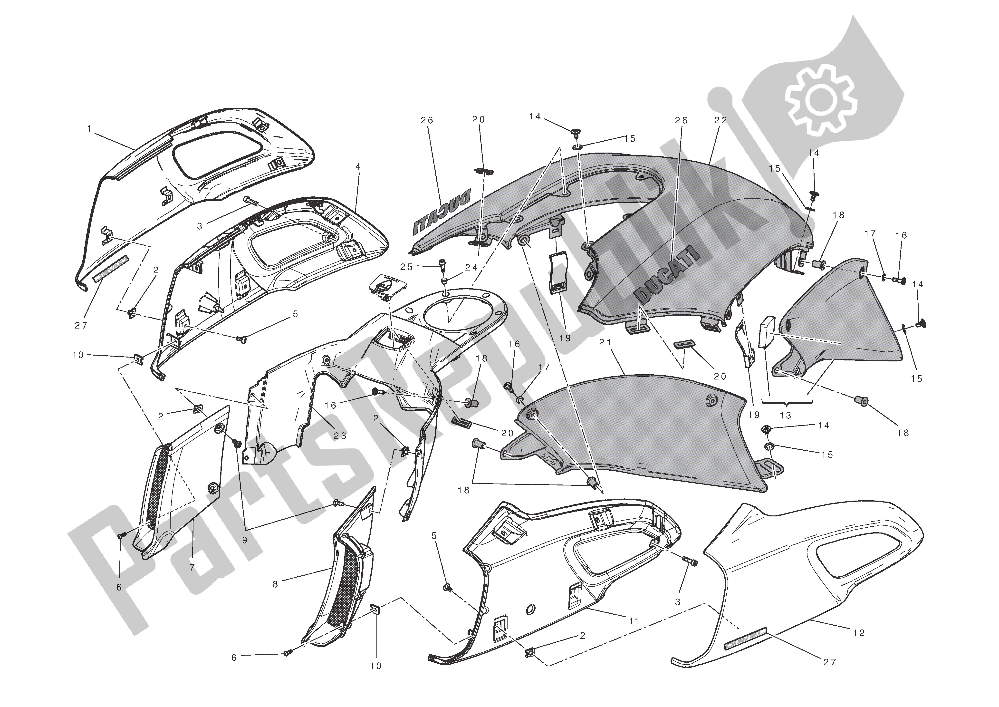 Alle onderdelen voor de Kuip van de Ducati Diavel 1200 2011