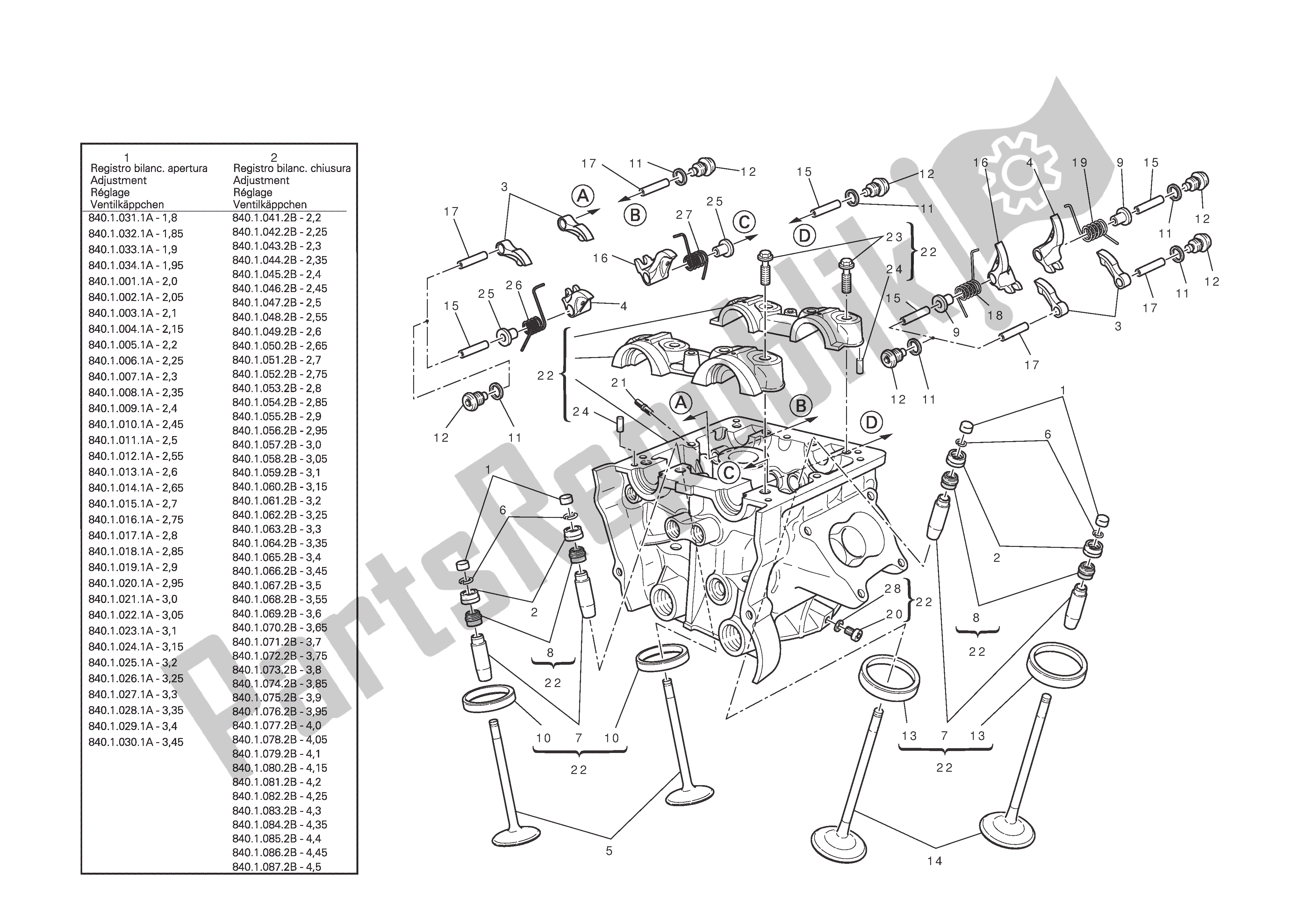 Alle onderdelen voor de Verticale Cilinderkop van de Ducati Diavel 1200 2011