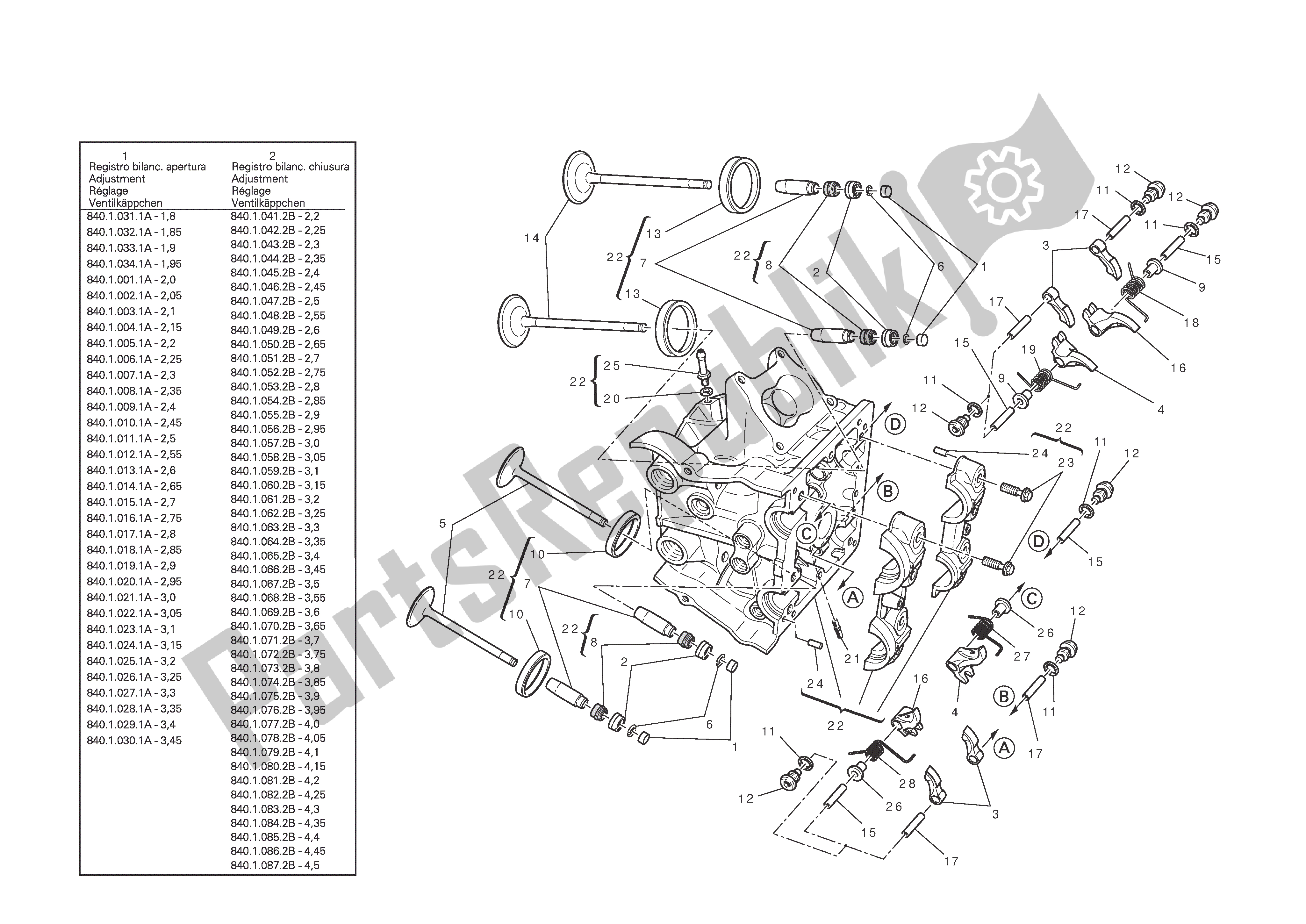 Alle onderdelen voor de Horizontale Cilinderkop van de Ducati Diavel 1200 2011