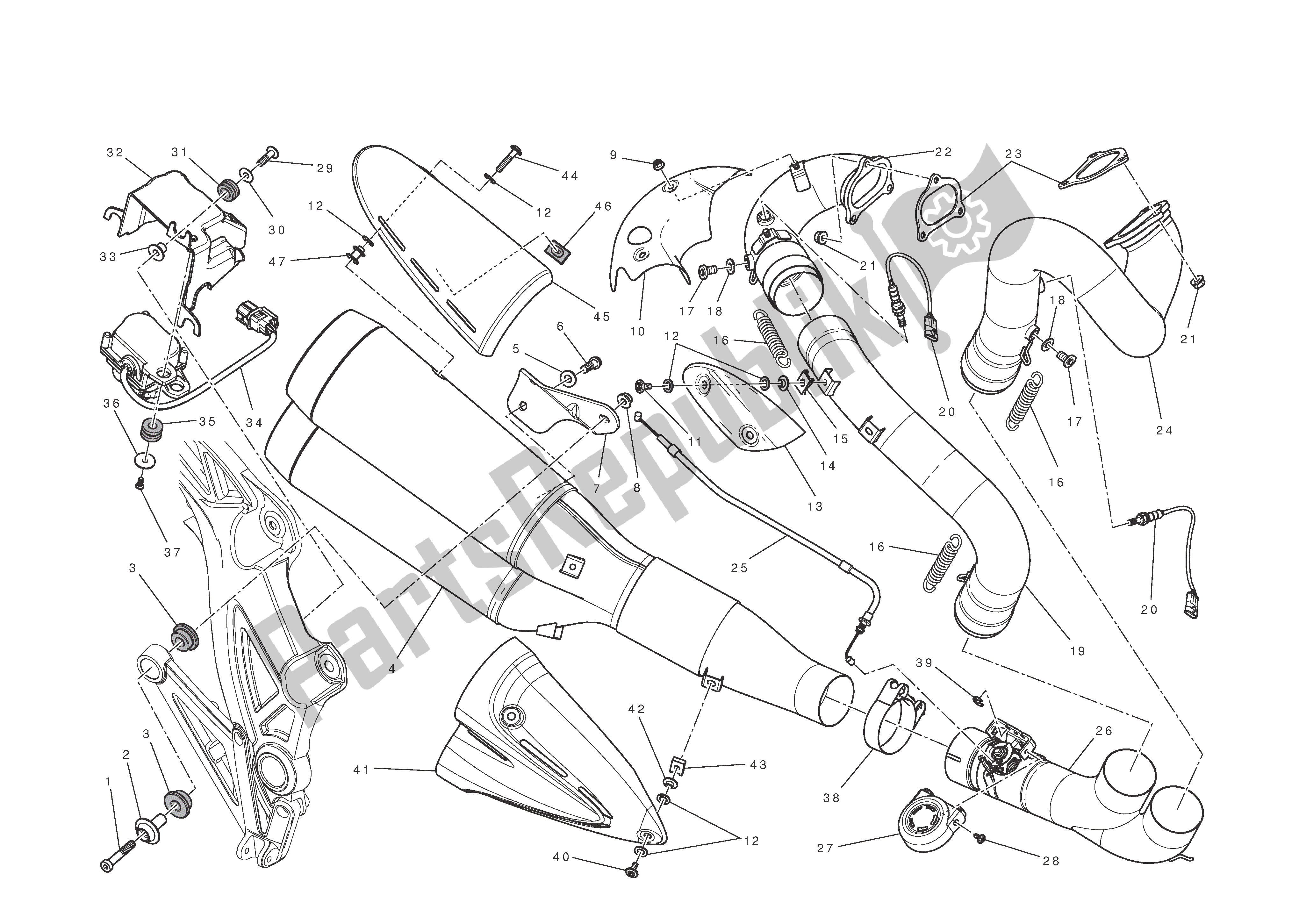 Alle onderdelen voor de Uitlaatsysteem van de Ducati Diavel 1200 2011