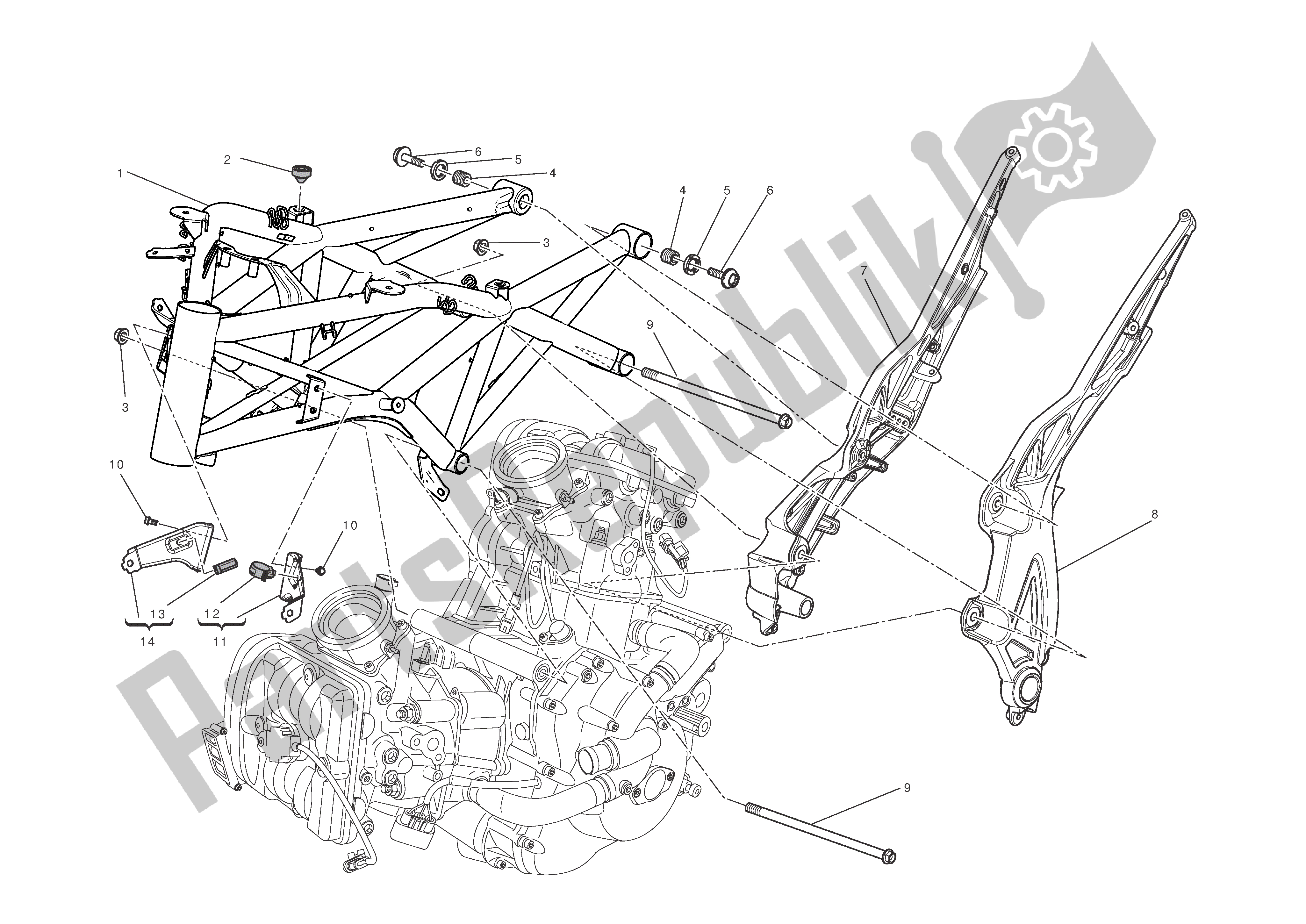 Alle onderdelen voor de Kader van de Ducati Diavel 1200 2011