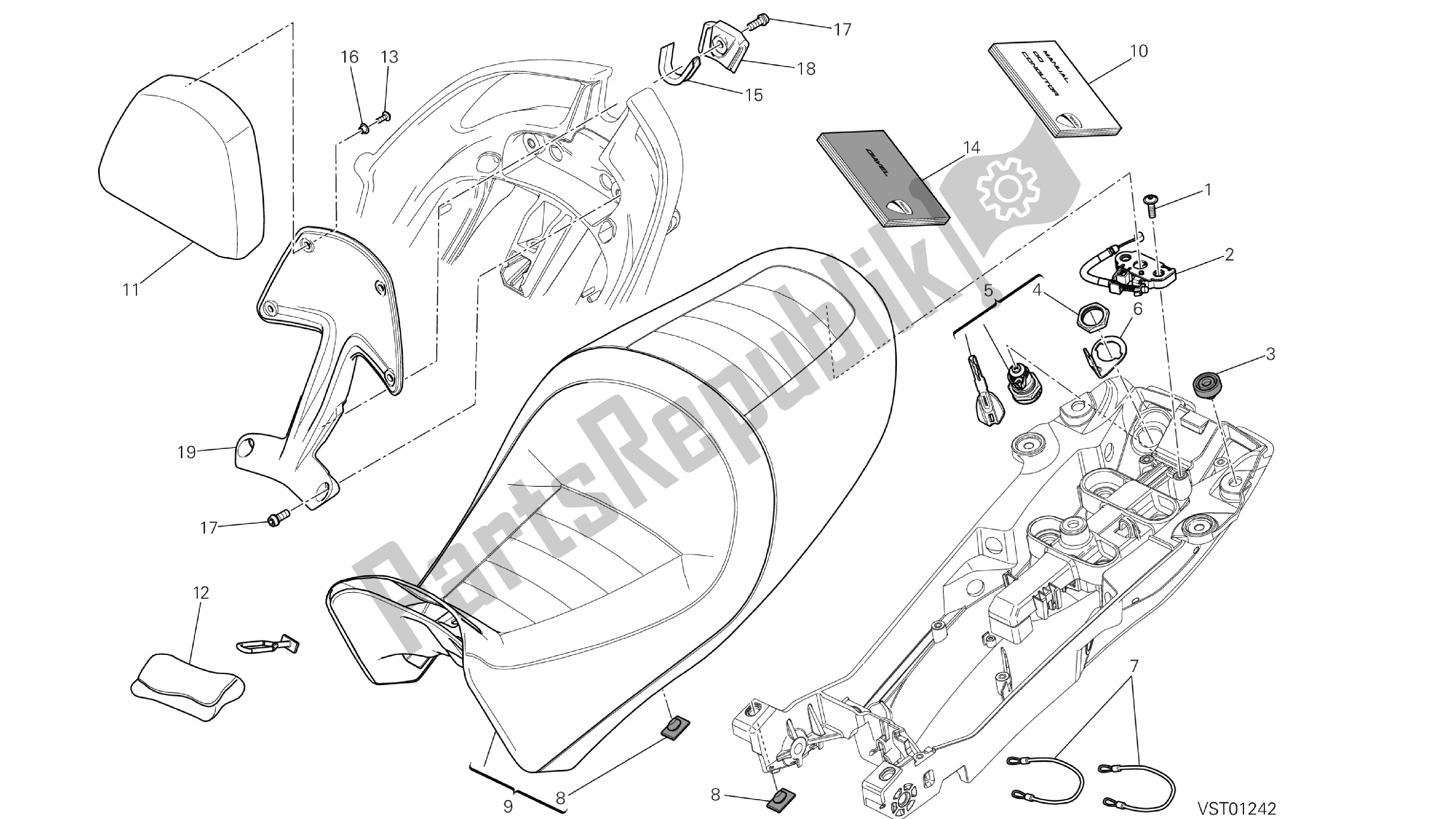 All parts for the Drawing 033 - Seat [mod:dvlt;xst: Aus ,eu R,fr A,j Ap] Group Fr Ame of the Ducati Diavel Strada 1200 2013