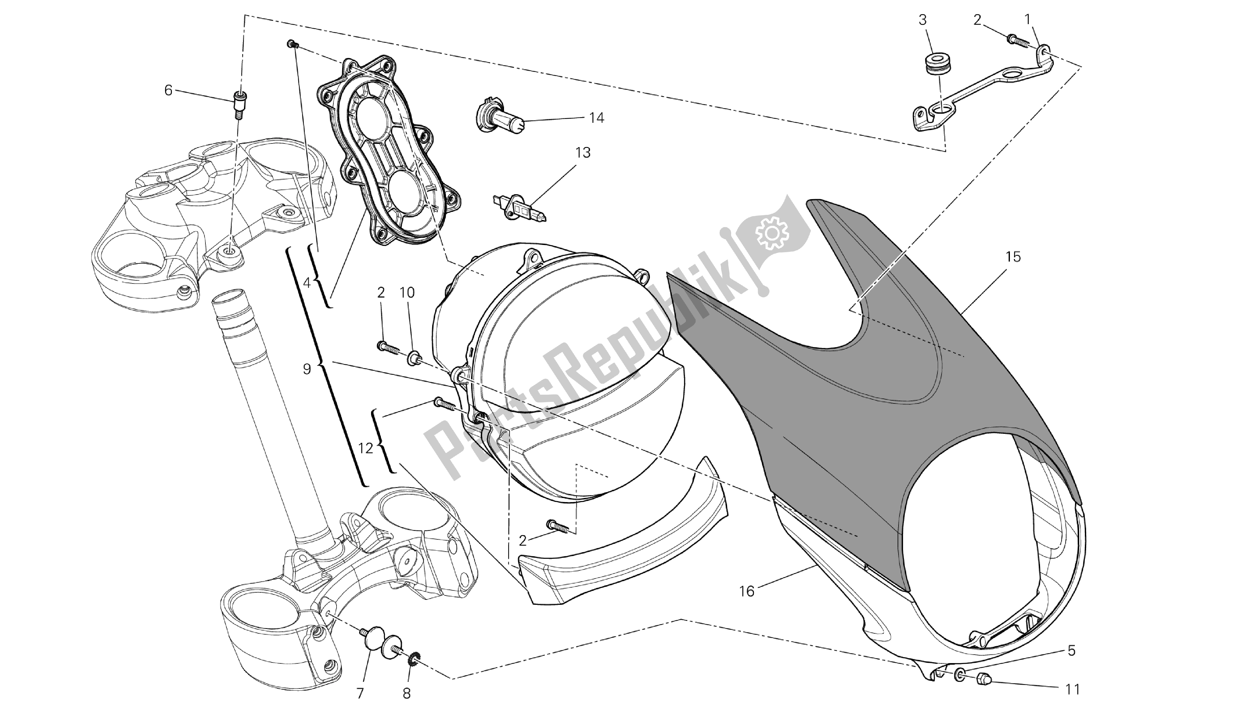 Alle onderdelen voor de Tekening 020 - Koplamp [mod: Dvlt; Xst: Aus, Eu R, Fr A, J Ap] Groep Elektrisch van de Ducati Diavel Strada 1200 2013