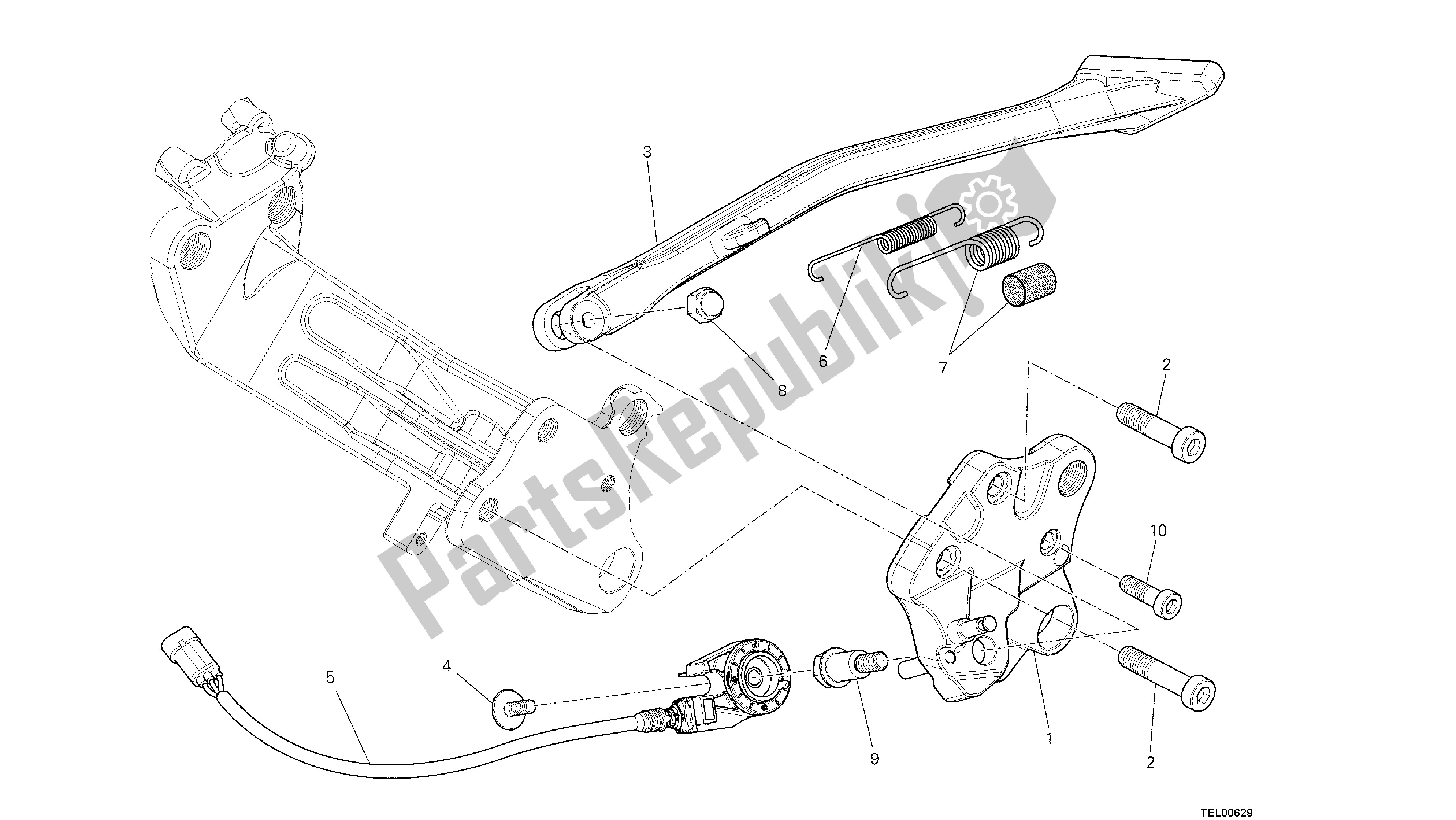 Todas las partes para Dibujo 22a - Soporte Lateral [mod: Dvlt; Xst: Aus, Eu R, Fr A, J Ap] Grupo Fr Ame de Ducati Diavel Strada 1200 2013