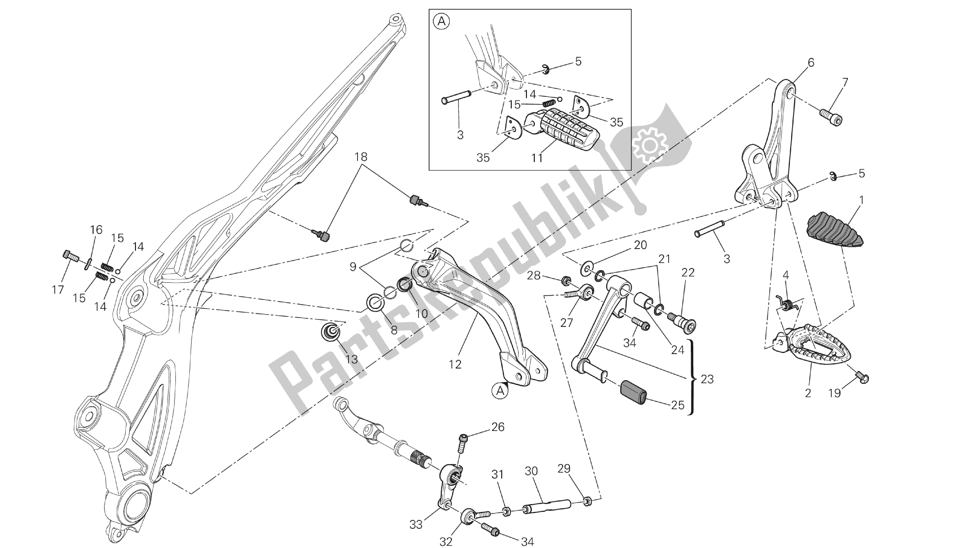 Todas las partes para Dibujo 22c - Reposapiés, Izquierda T [mod: Dvlt; Xst: Aus, Eu R, Fr A, J Ap] Grupo Fr Ame de Ducati Diavel Strada 1200 2013