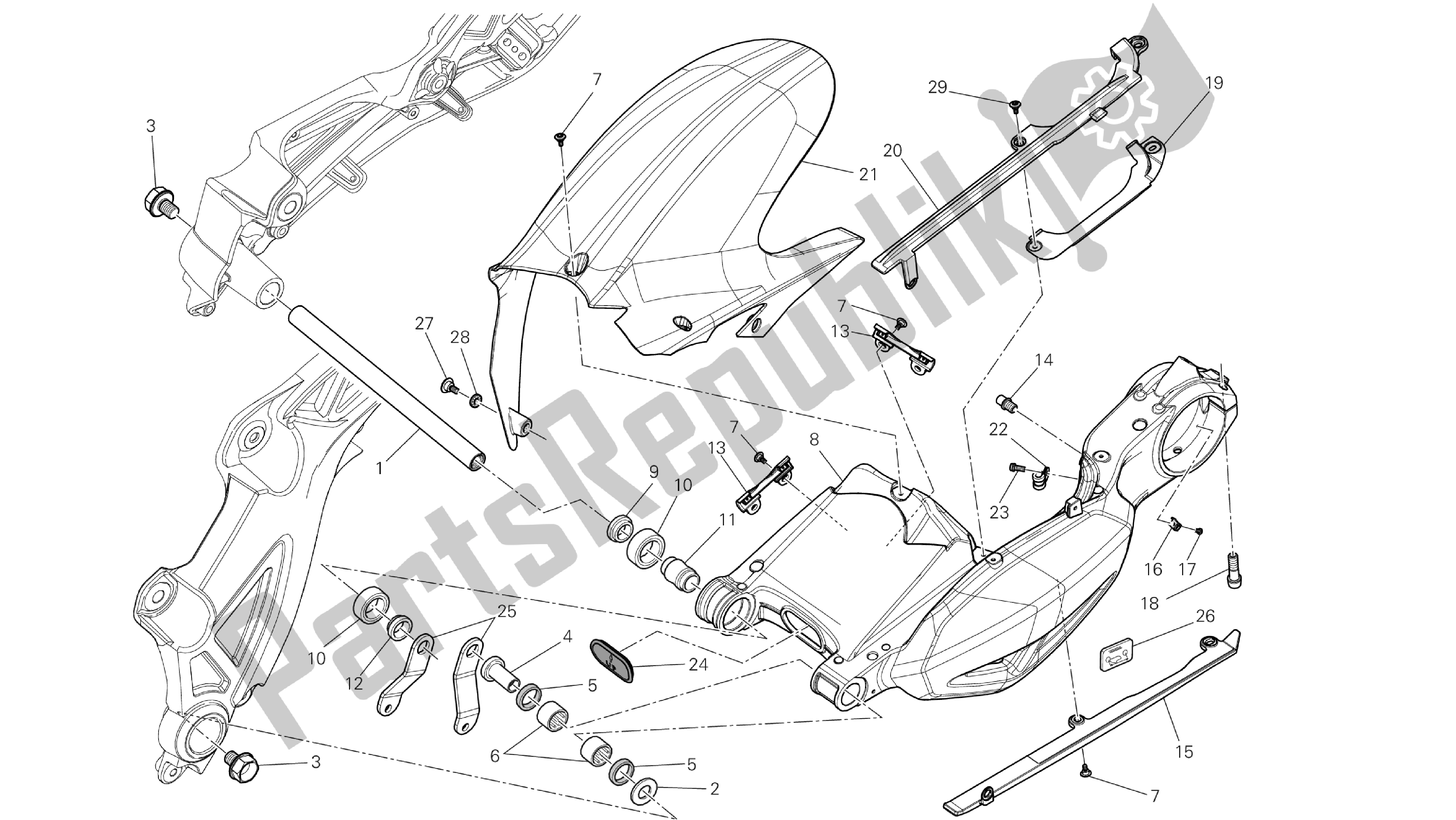 Todas las partes para Dibujo 28a - Brazo Oscilante [mod: Dvlt; Xst: Aus, Eu R, Fr A, J Ap] Grupo Fr Ame de Ducati Diavel Strada 1200 2013