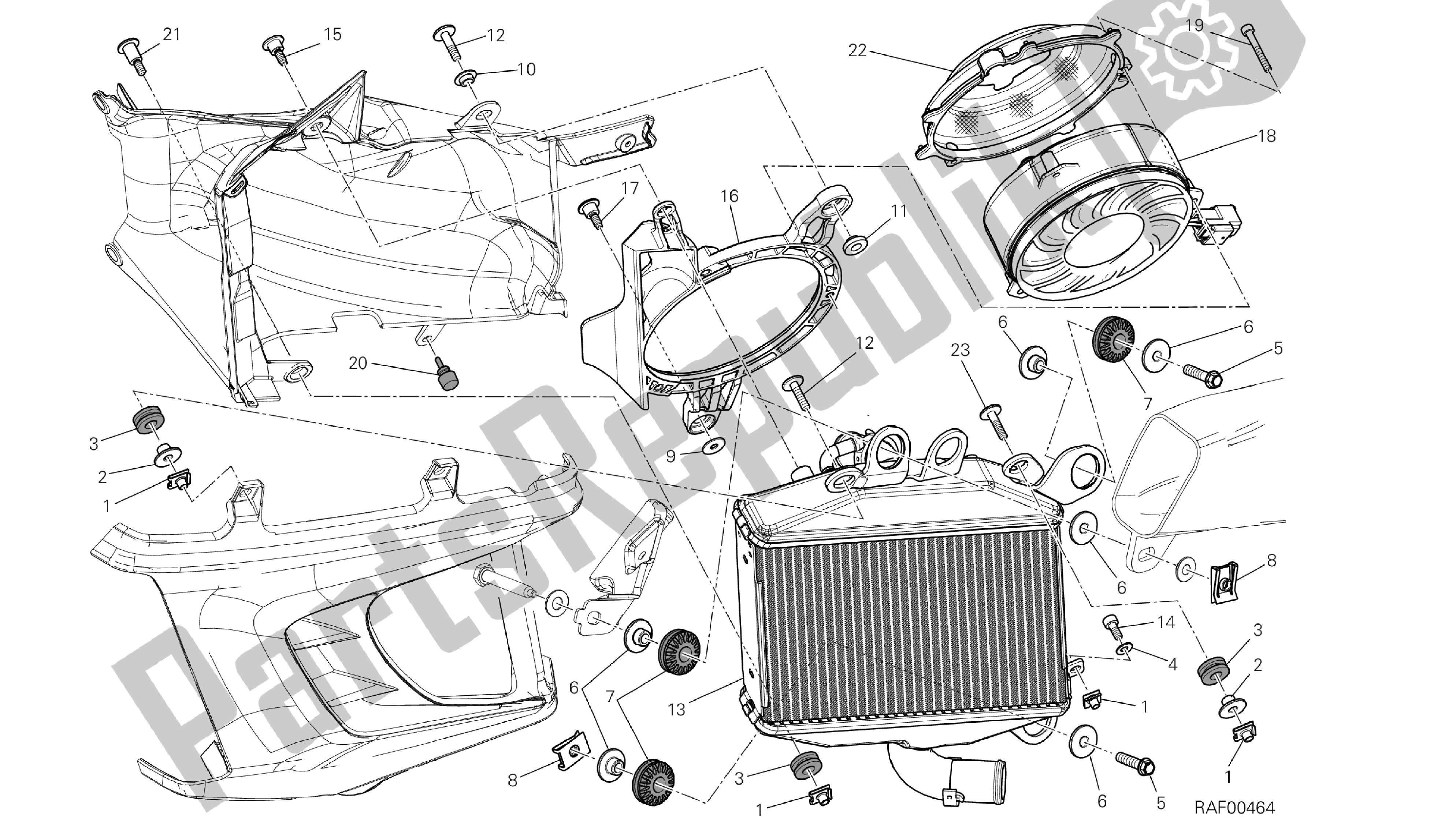 Alle onderdelen voor de Tekening 30a - Radiator, Water, Lh [mod: Dvlt; Xst: Aus, Eu R, Fr A, J Ap] Groep Fr Ame van de Ducati Diavel Strada 1200 2013