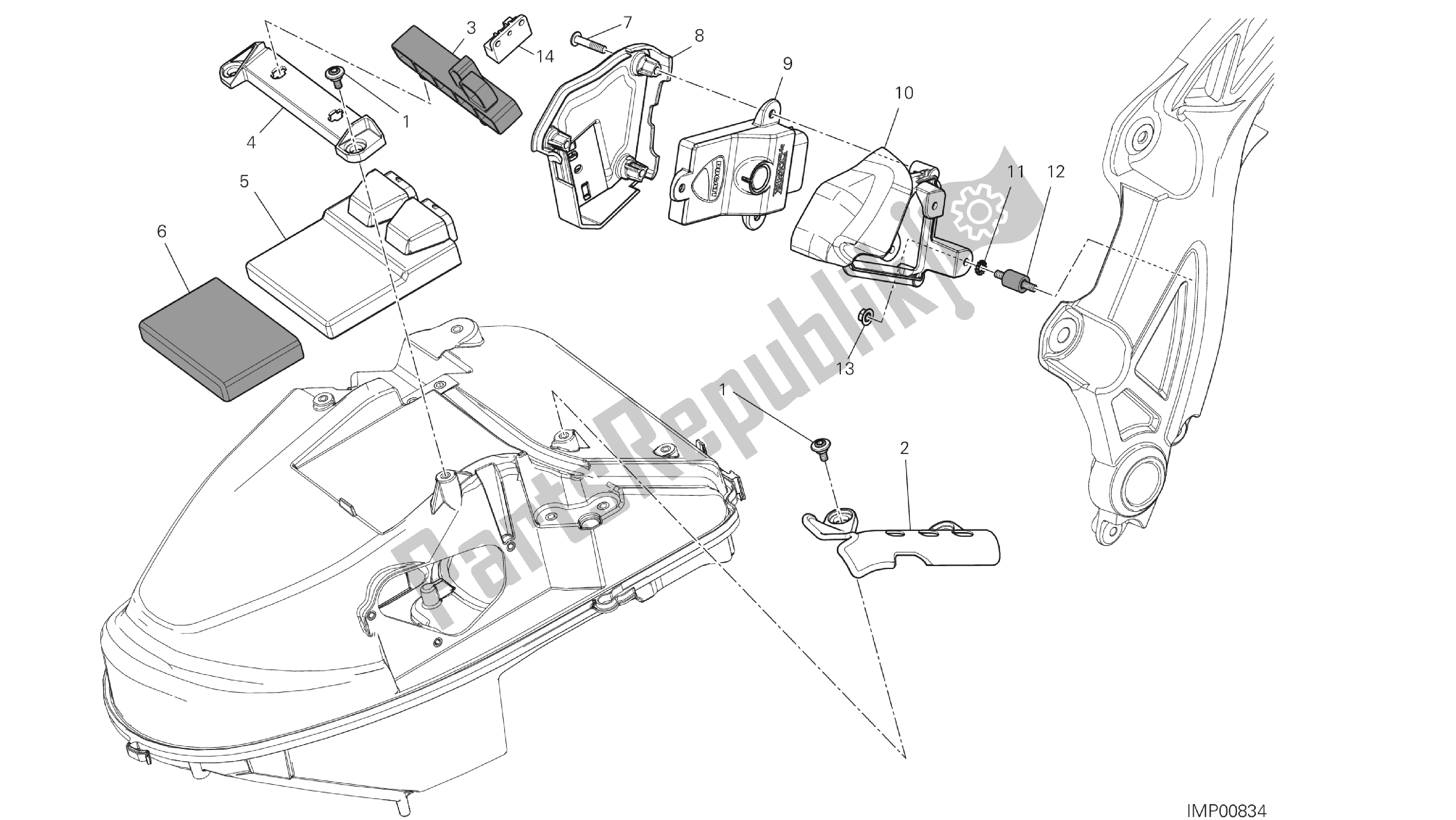 Alle onderdelen voor de Tekening 18a - Motorregeleenheid [mod: Dvlt; Xst: Aus, Eu R, Fr A, J Ap] Groep Elektrisch van de Ducati Diavel Strada 1200 2013