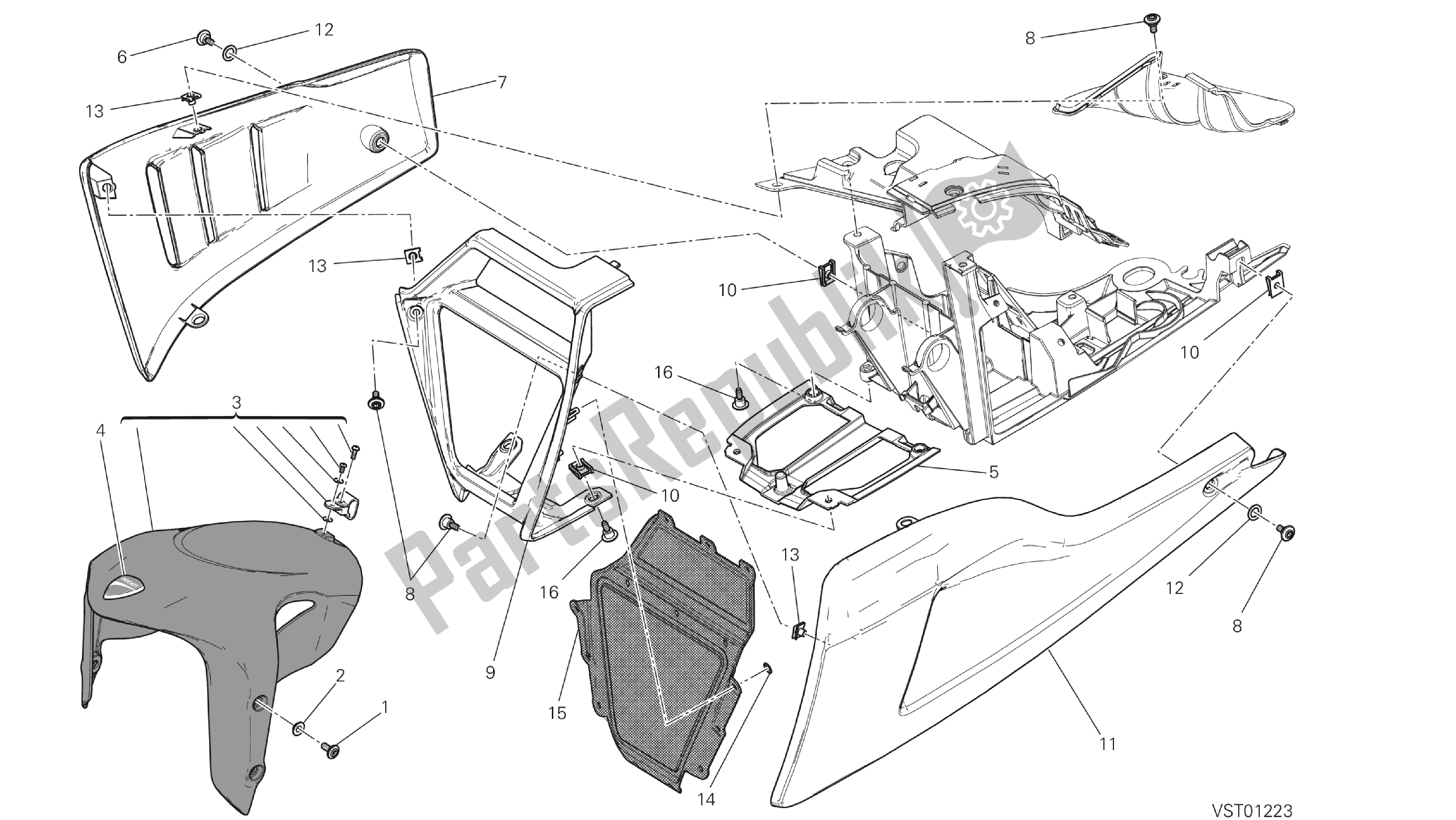 Todas las partes para Dibujo 34b - Guardabarros Delantero [mod: Dvlt; Xst: Aus, Eu R, Fr A, J Ap] Grupo Fr Ame de Ducati Diavel Strada 1200 2013