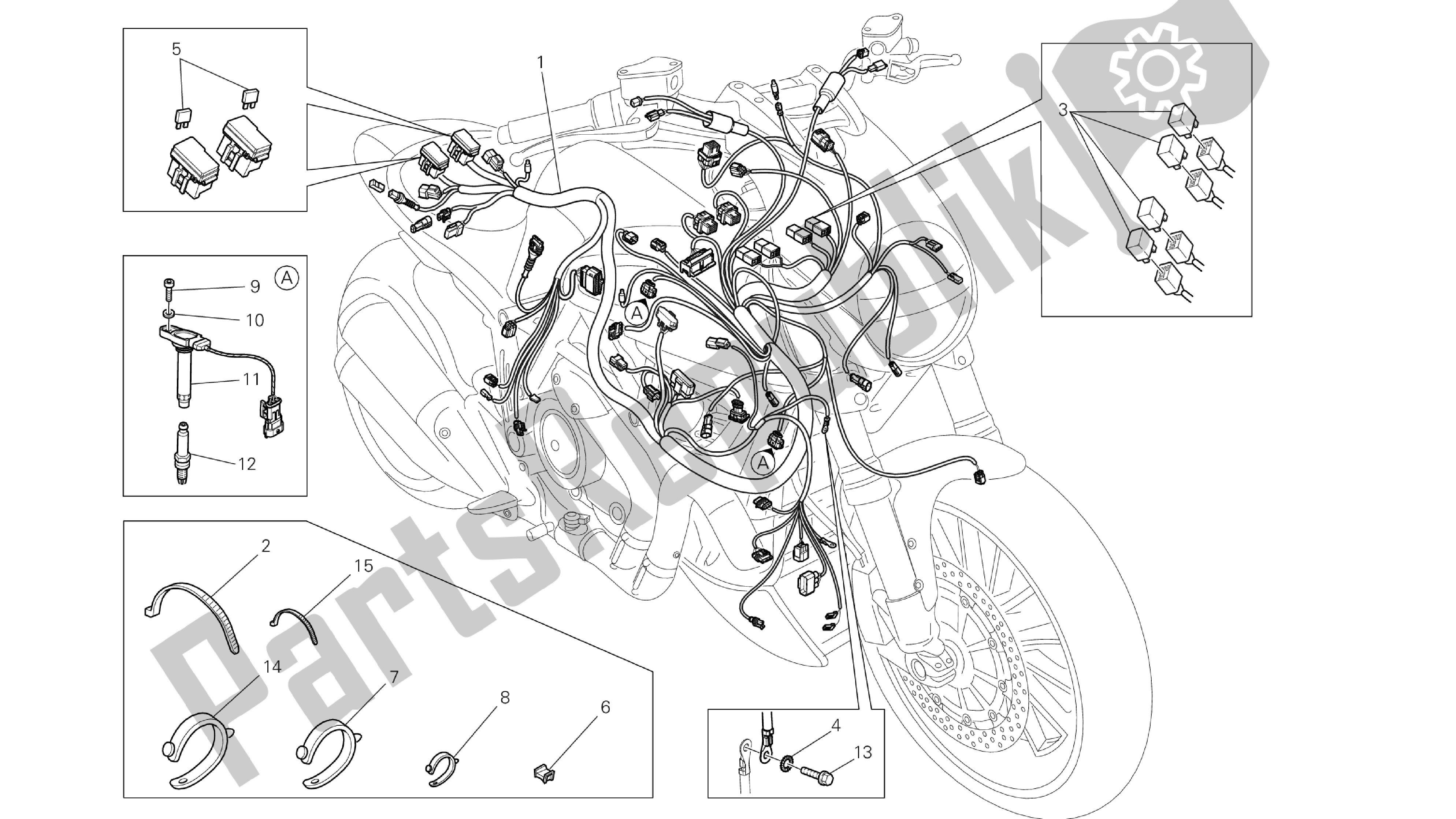 Alle onderdelen voor de Tekening 18b - Kabelboom [mod: Dvlt; Xst: Aus, Eu R, Fr A, J Ap] Groep Elektrisch van de Ducati Diavel Strada 1200 2013