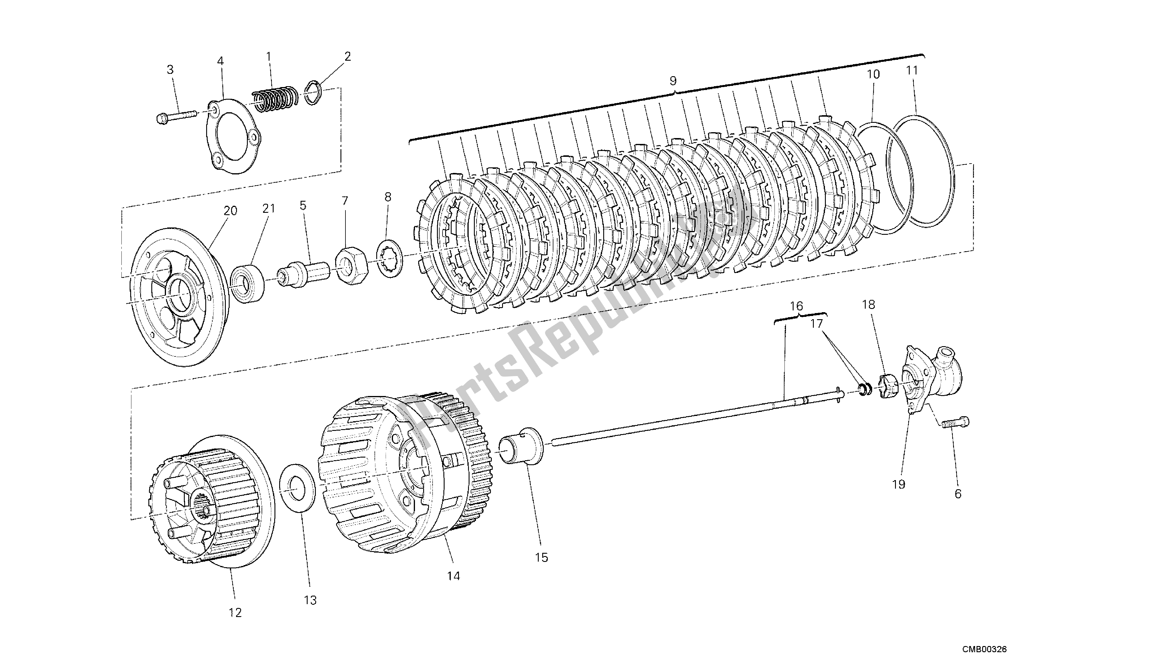 Alle onderdelen voor de Tekening 004 - Koppeling [mod: Dvlt; Xst: Aus, Eu R, Fr A, J Ap] Groep Engi Ne van de Ducati Diavel Strada 1200 2013