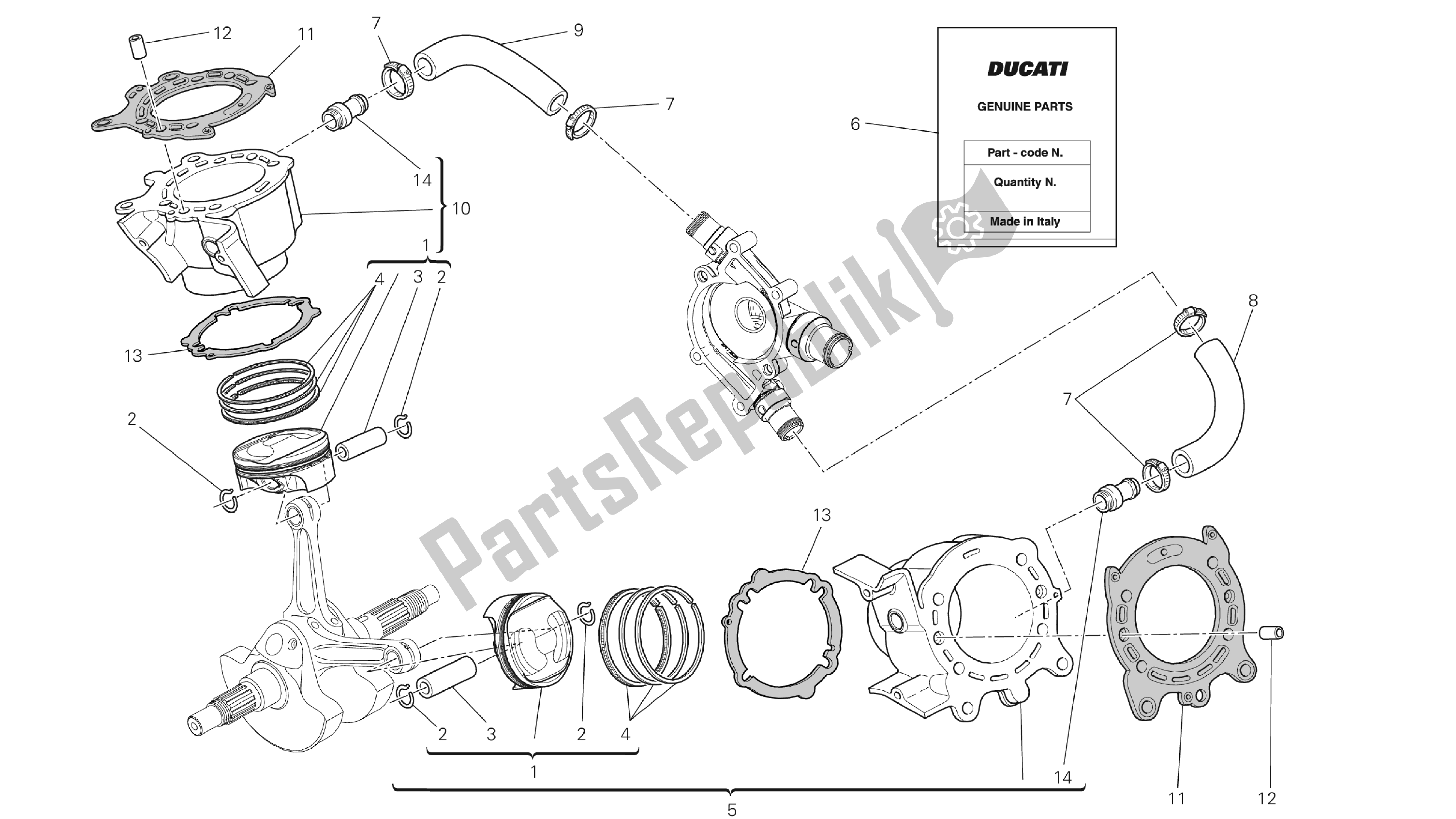 Todas las partes para Dibujo 007 - Cilindros - Pistones [mod: Dvlt; Xst: Aus, Eu R, Fr A, J Ap] Group Engi Ne de Ducati Diavel Strada 1200 2013