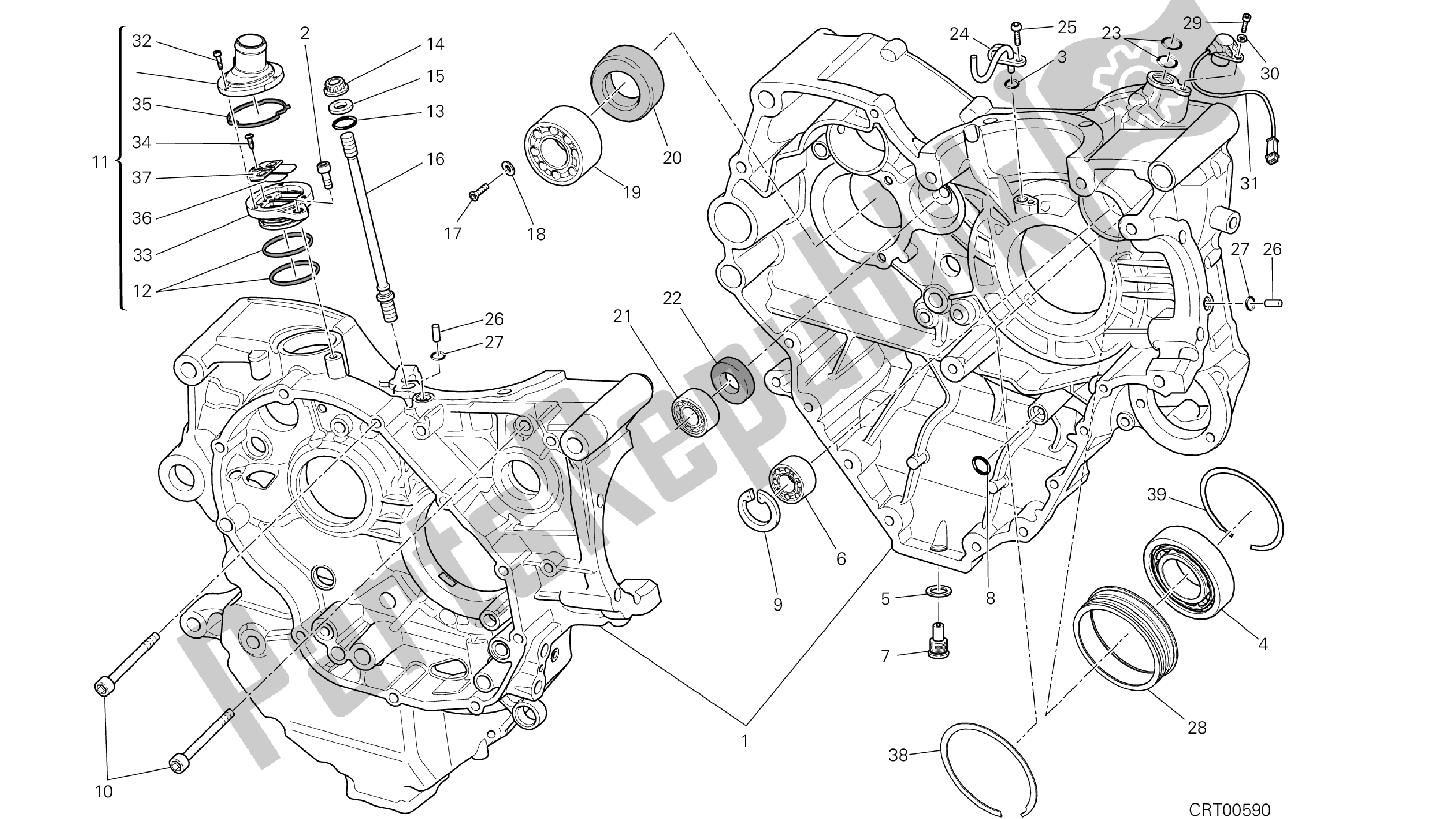 Todas as partes de Desenho 010 - Par De Meio Cárteres [mod: Dvlt; Xst: Aus, Eu R, Fr A, J Ap] Grupo De Engenharia do Ducati Diavel Strada 1200 2013