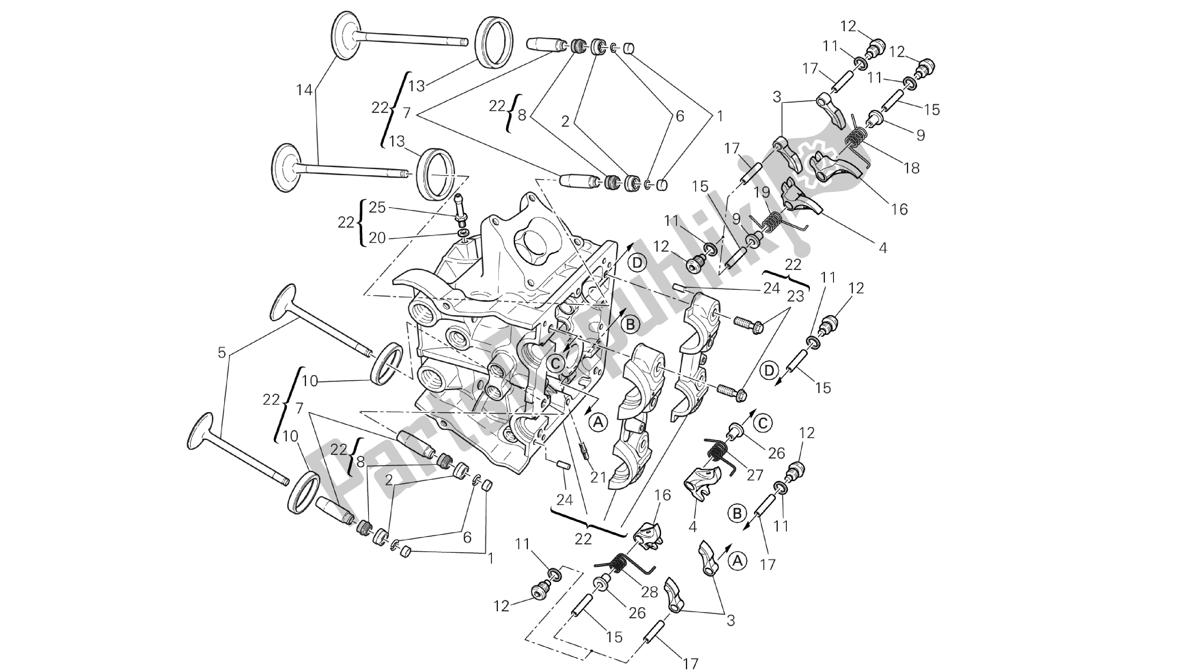 Alle onderdelen voor de Tekening 015 - Horizontale Cilinderkop [mod: Dvlt; Xst: Aus, Eu R, Fr A, J Ap] Groep Engi Ne van de Ducati Diavel Strada 1200 2013