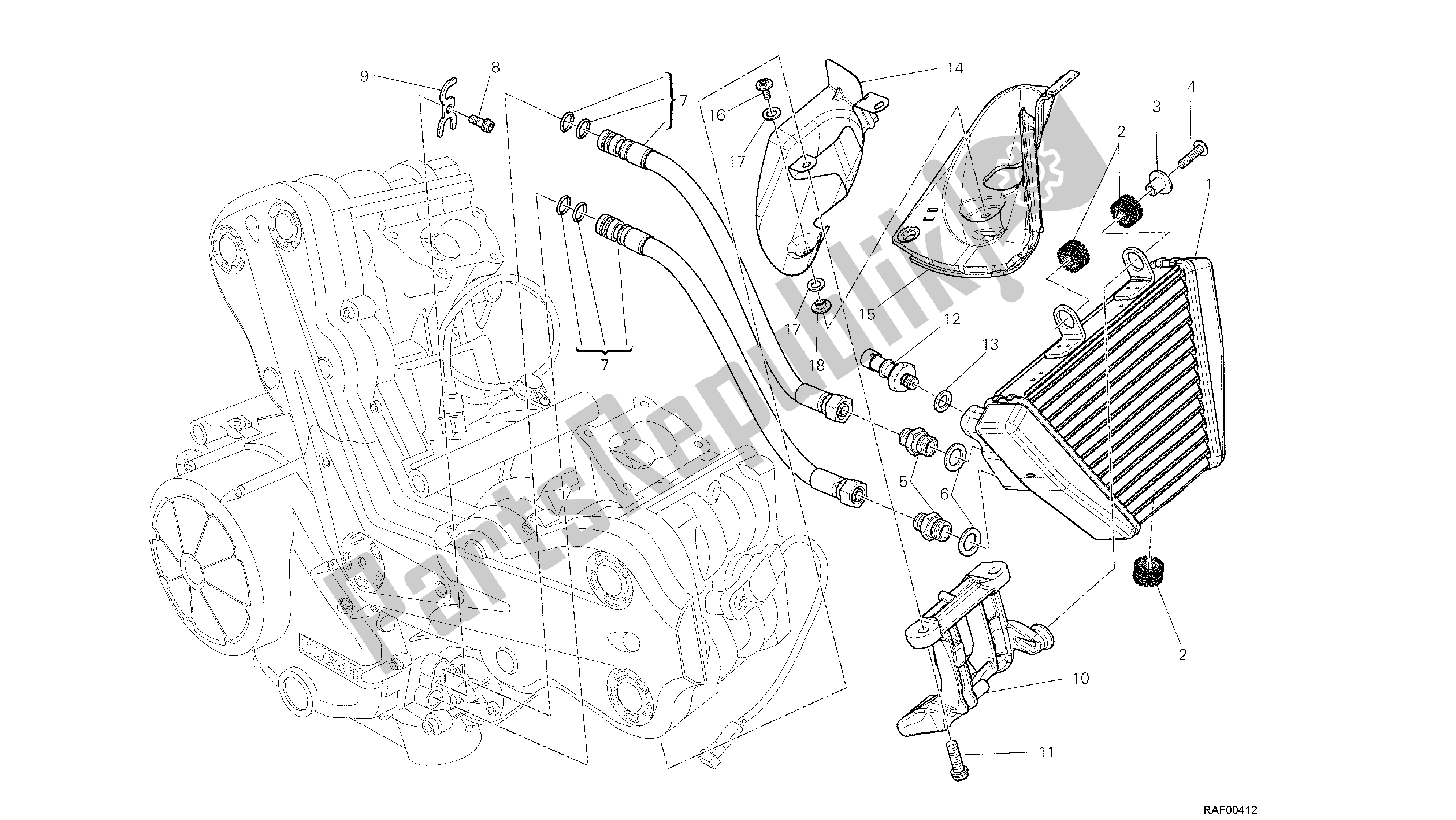 Todas las partes para Dibujo 016 - Enfriador De Aceite [mod: Dvlt; Xst: Aus, Eu R, Fr A, J Ap] Grupo Engi Ne de Ducati Diavel Strada 1200 2013