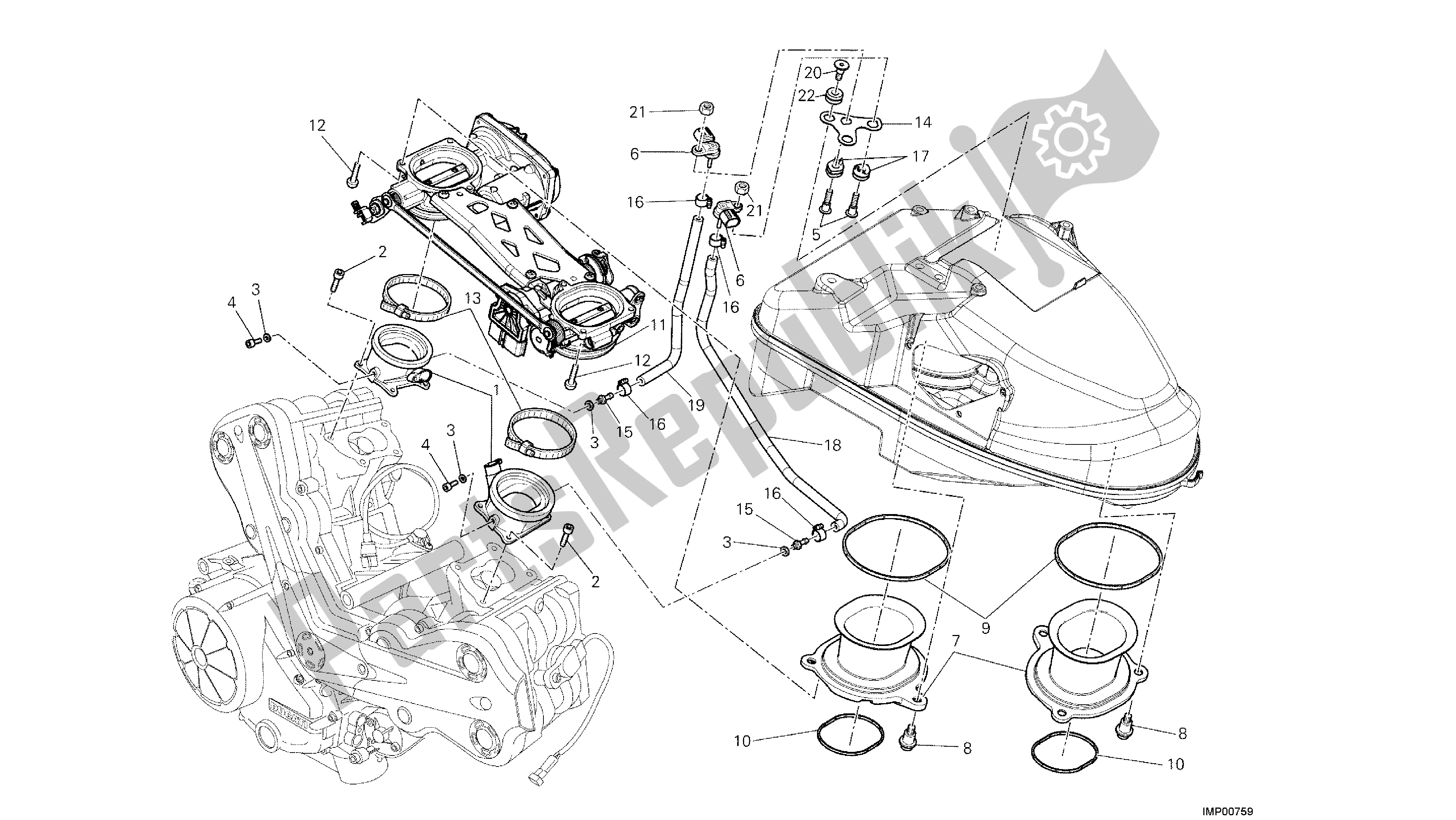 Alle onderdelen voor de Tekening 017 - Gasklephuis [mod: Dvlt; Xst: Aus, Eu R, Fr A, J Ap] Groep Engi Ne van de Ducati Diavel Strada 1200 2013