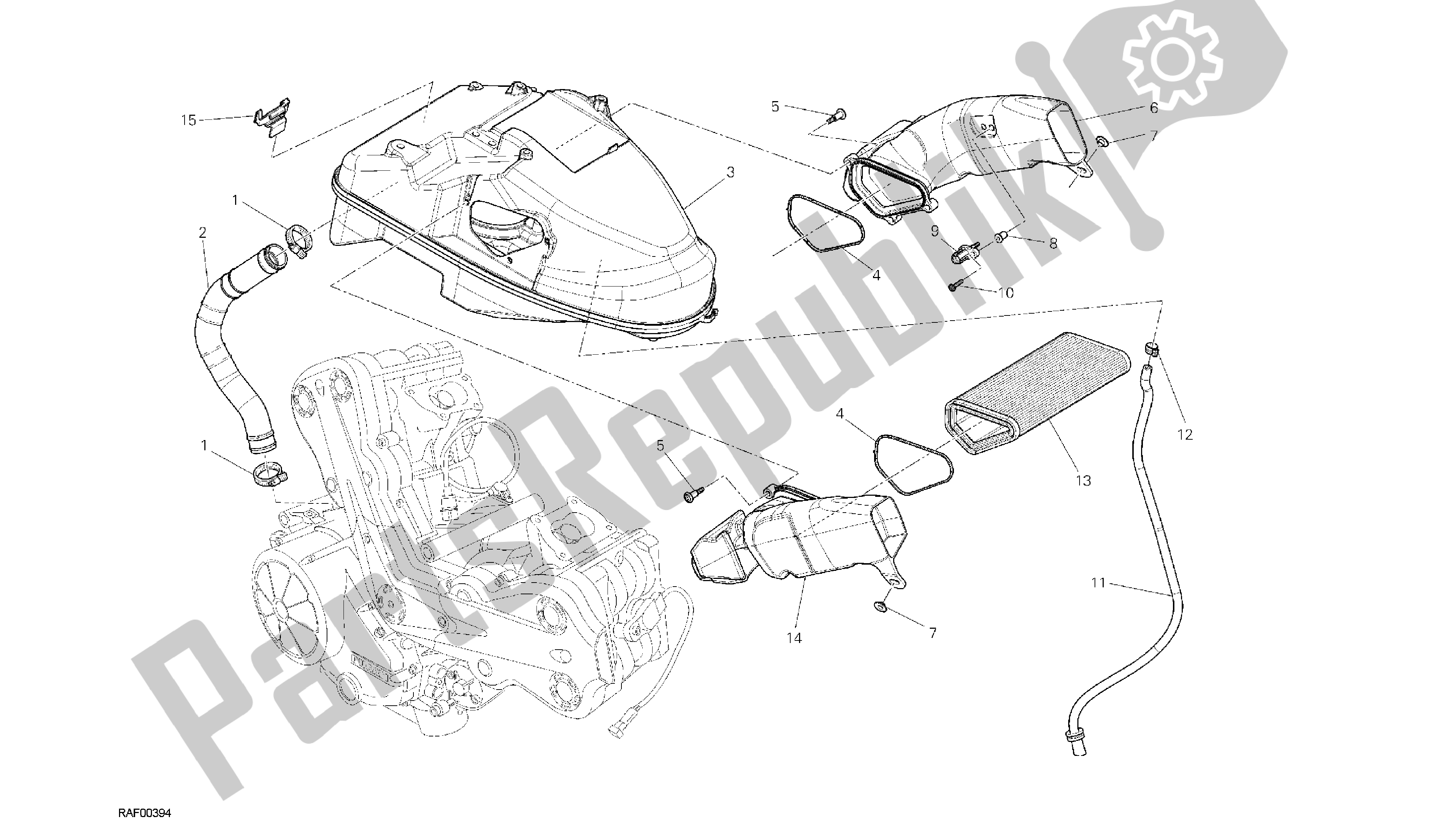Todas las partes para Dibujo 029 - Admisión [mod: Dvlt; Xst: Aus, Eu R, Fr A, J Ap] Grupo Fr Ame de Ducati Diavel Strada 1200 2013