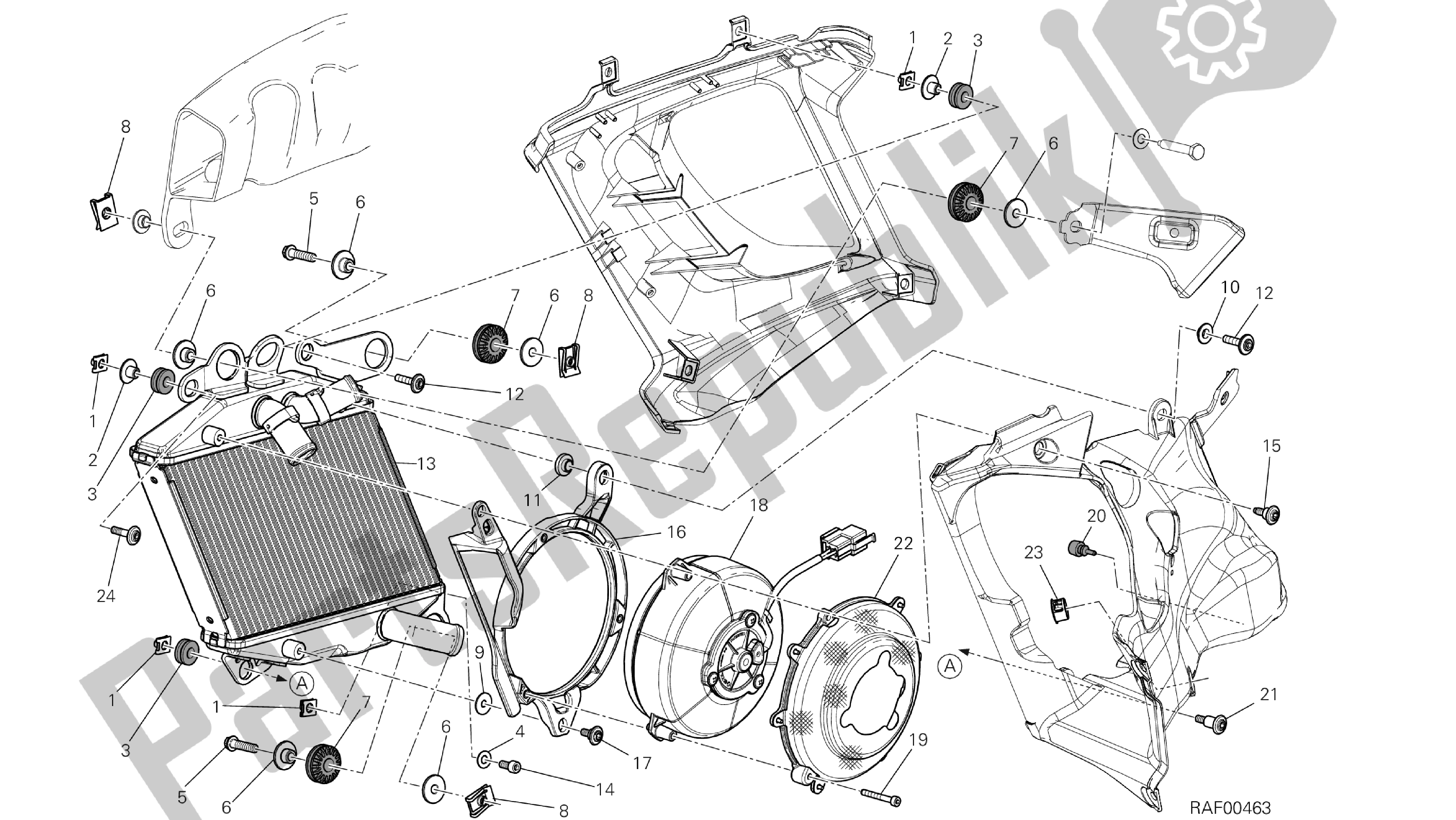 Todas las partes para Dibujo 030 - Radiador, Agua, Rh [mod: Dvlt; Xst: Aus, Eu R, Fr A, J Ap] Grupo Fr Ame de Ducati Diavel Strada 1200 2013