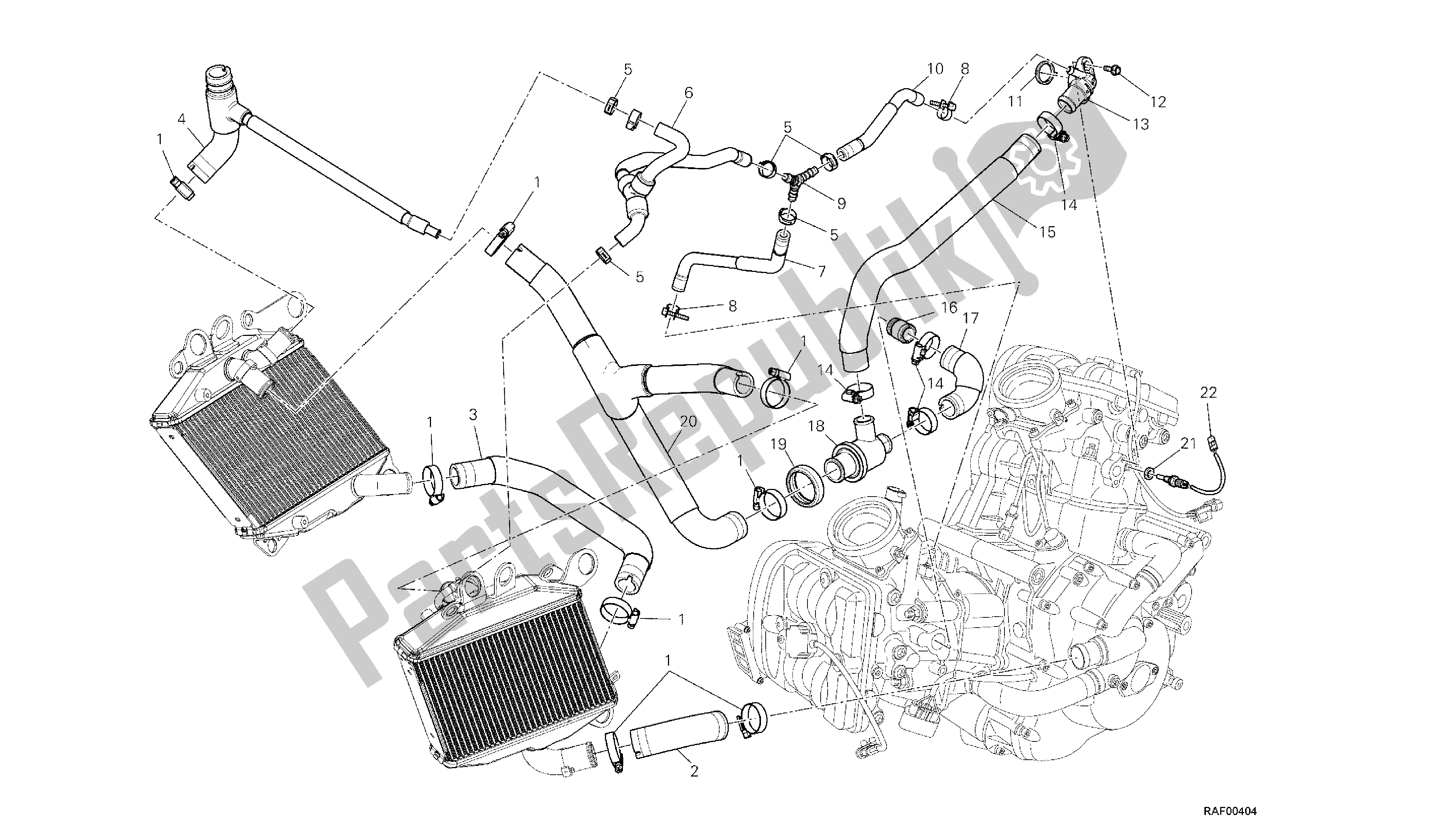 Todas las partes para Dibujo 031 - Circuito De Enfriamiento [mod: Dvlt; Xst: Aus, Eu R, Fr A, J Ap] Grupo Fr Ame de Ducati Diavel Strada 1200 2013