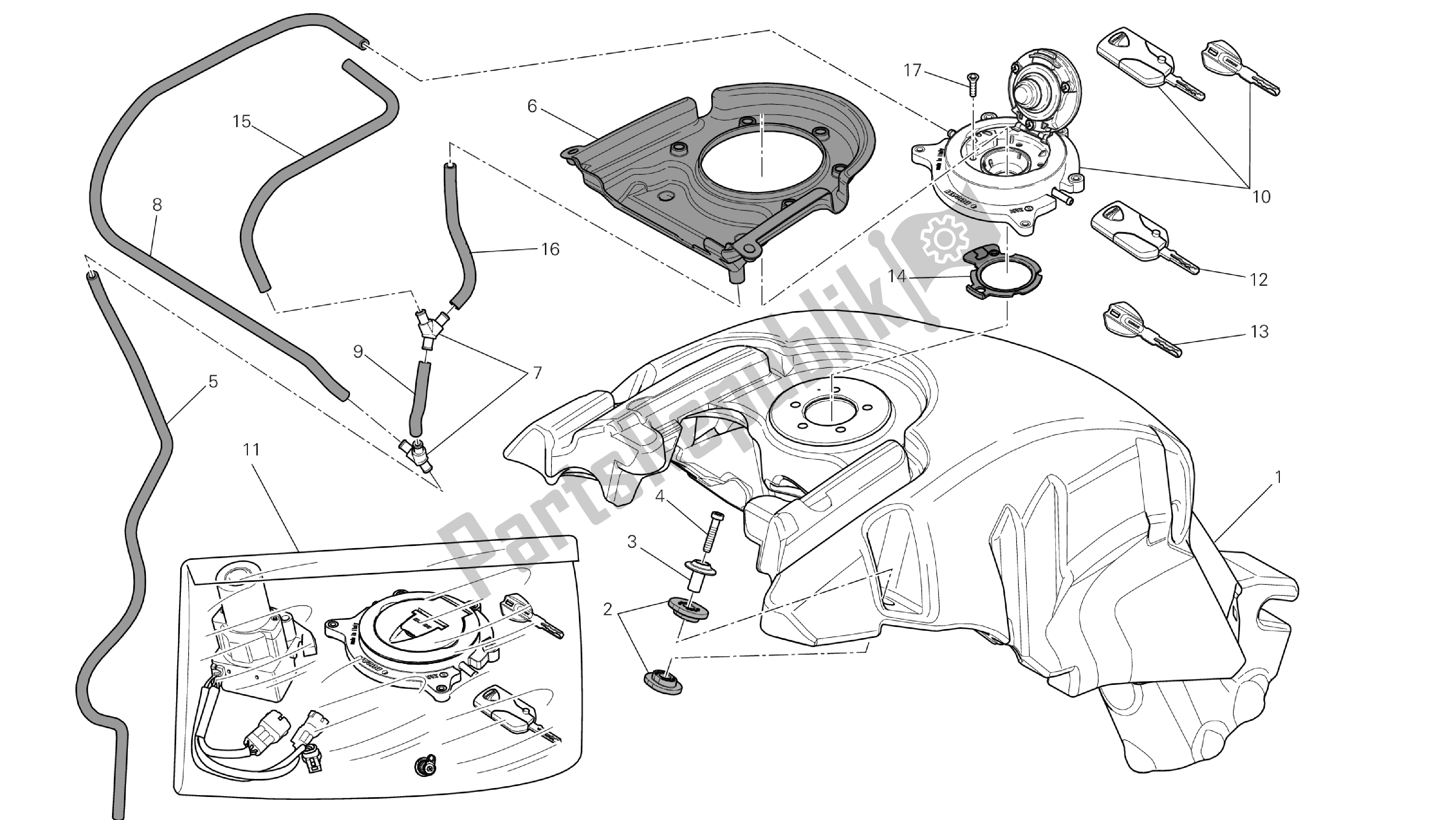 Todas las partes para Dibujo 032 - Tanque De Combustible [mod: Dvlt; Xst: Aus, Eu R, Fr A, J Ap] Grupo Fr Ame de Ducati Diavel Strada 1200 2013