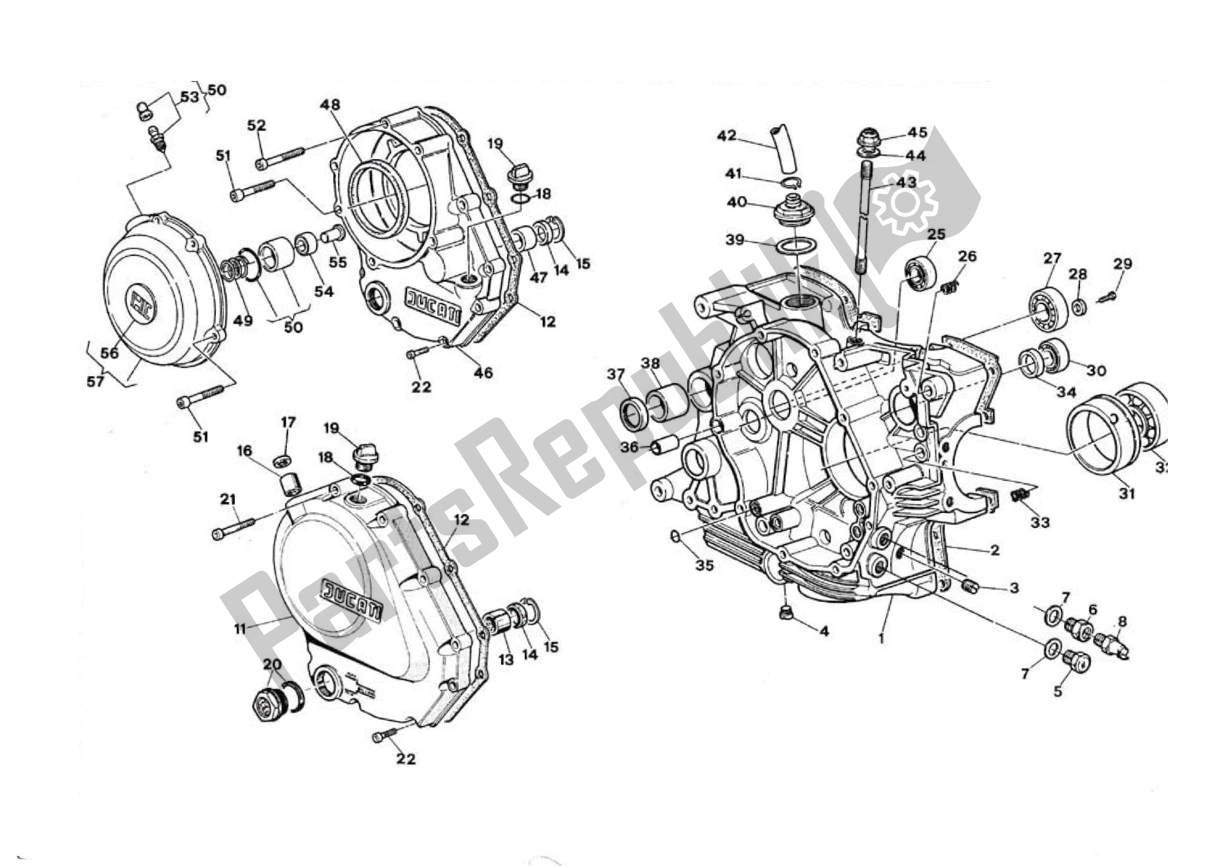 Tutte le parti per il Ciarkcase Q. U1ch Sh.> E · del Ducati Indiana 350-650 1986 - 1990