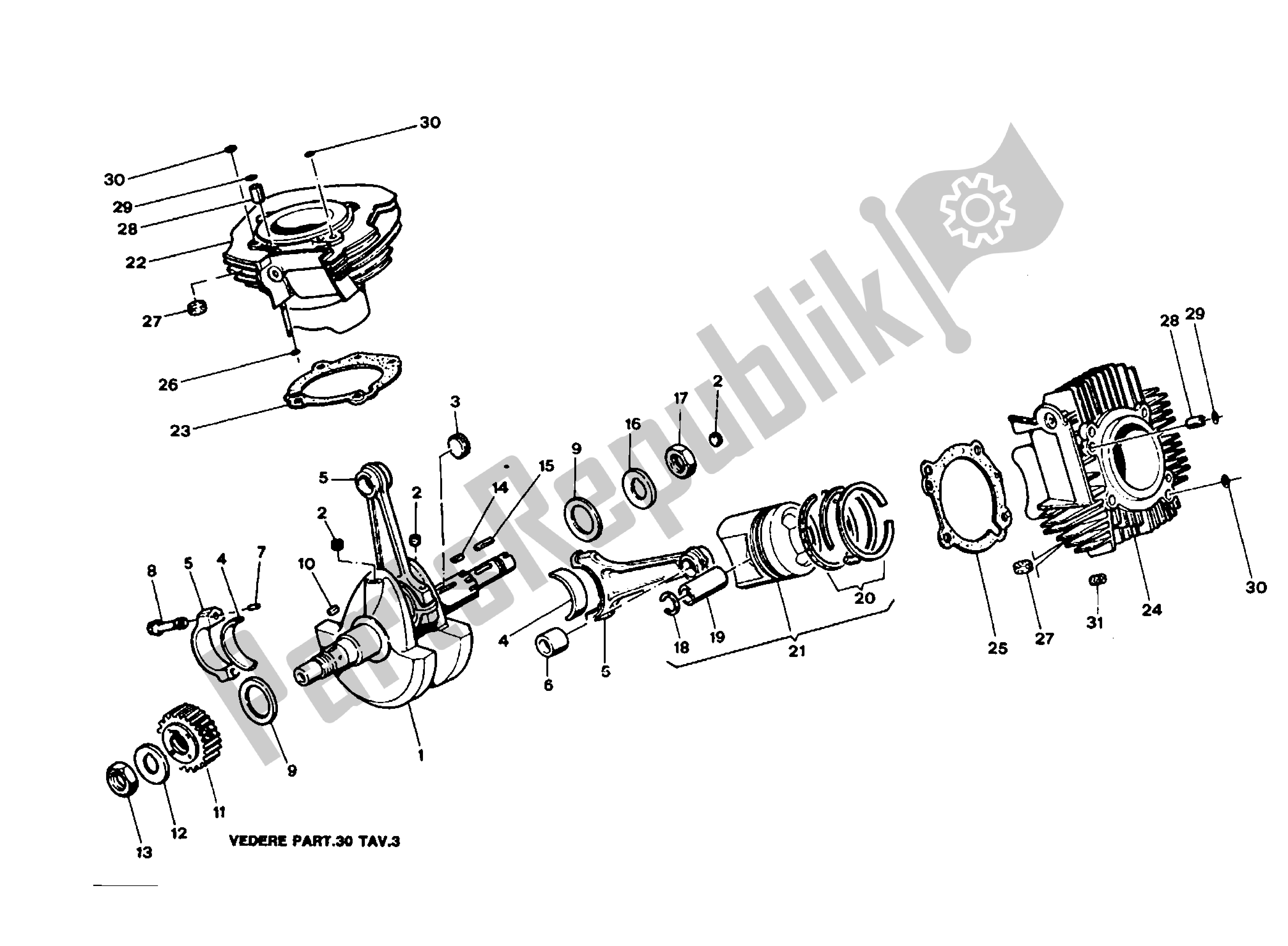 All parts for the Cylinders - Crankshaft of the Ducati Indiana 350 1986 - 1987