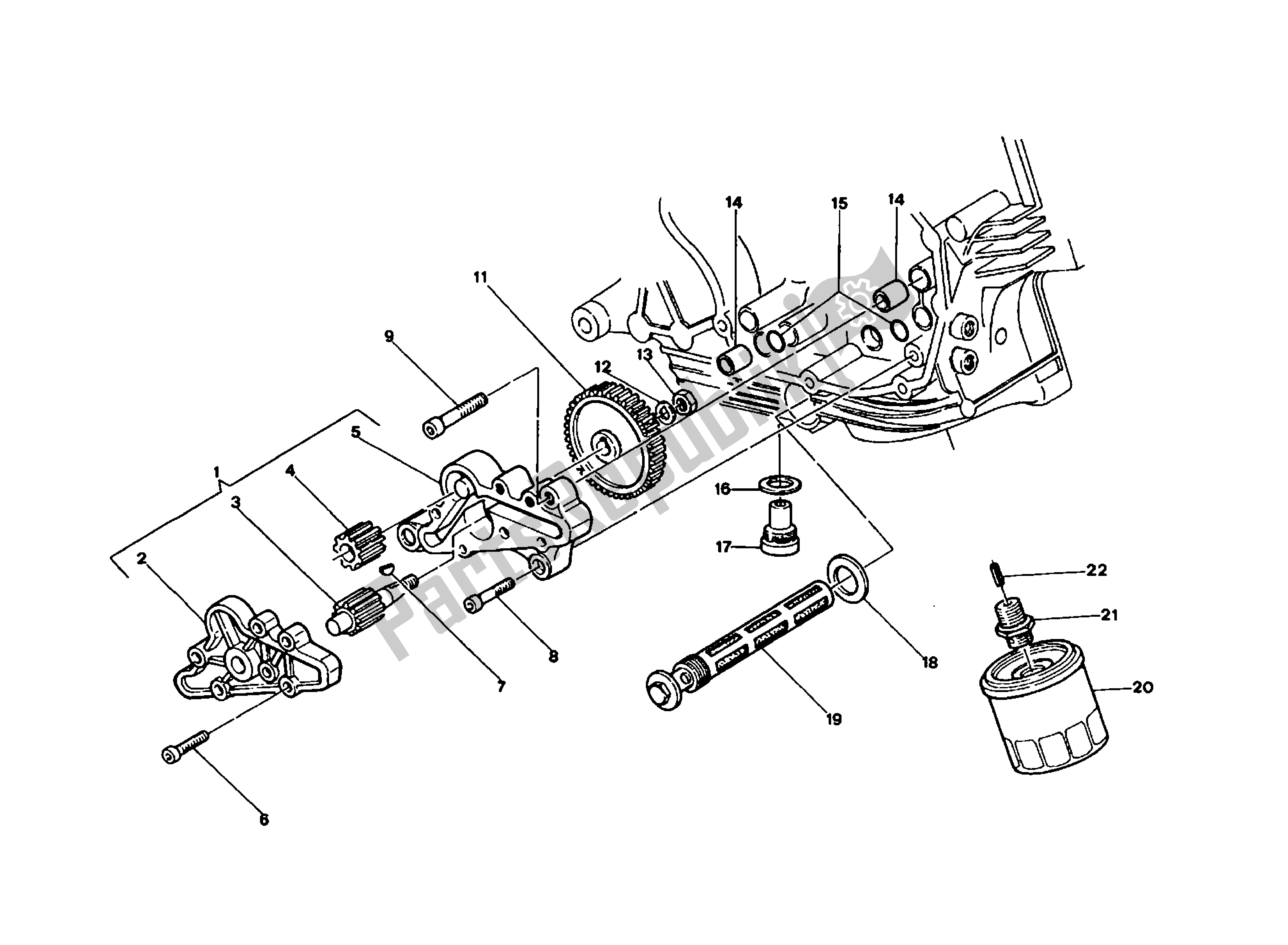 Alle onderdelen voor de Filters En Oliepomp van de Ducati Indiana 350 1986 - 1987